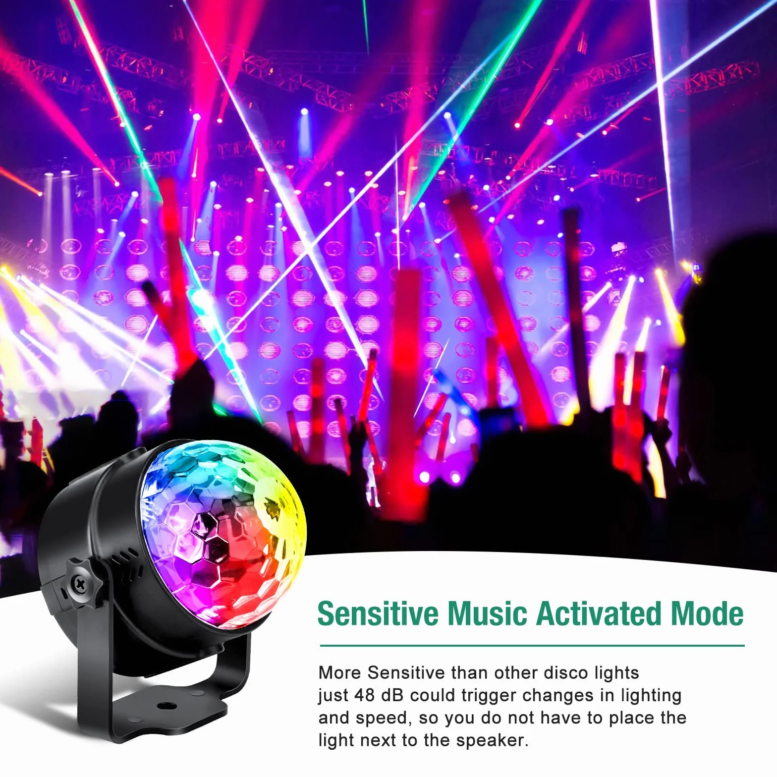 LED Disco Ball Disco, fasetowana kula 3 tryby muzyki, lampa błyskowa z pilotem i kablem USB 4M, obracany 360° lampa disco na imprezę, Boże Narodzenie, bar, klub, DJ, prezent dla dzieci, urodziny