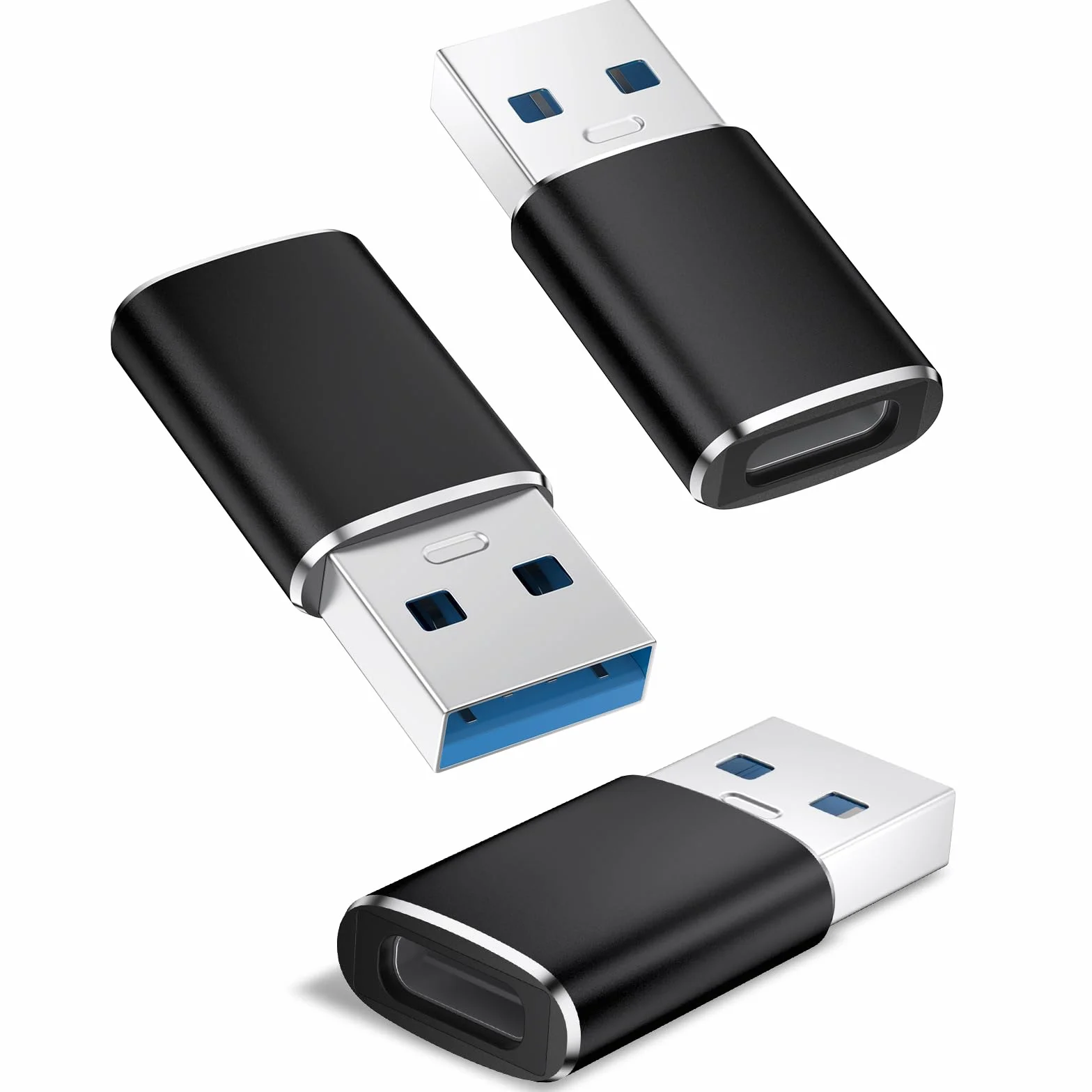 Oumida 【3 sztuki】 Adapter USB na USB C do iPhone 16, 16e, 15, 14 Pro Max Plus, gniazdo typu C na wtyczkę, ładowarka zasilacz do iPad 10 Mini 7 Air 6, Apple Watch 8 9, Samsung Galaxy S25 A55 (czarny)