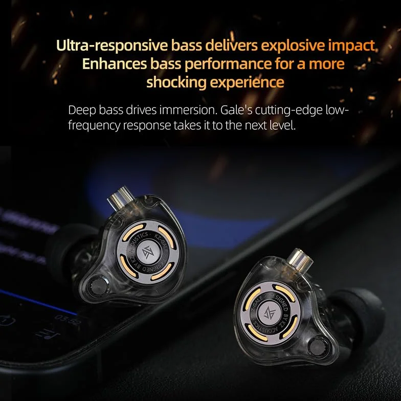 Linsoul KZ Gale Monitory douszne, superliniowy dynamiczny sterownik IEM, ultra-responsywne przewodowe słuchawki douszne do gier Hi-Fi z odłączanym posrebrzanym kablem 2-pinowym (z mikrofonem, czarne)