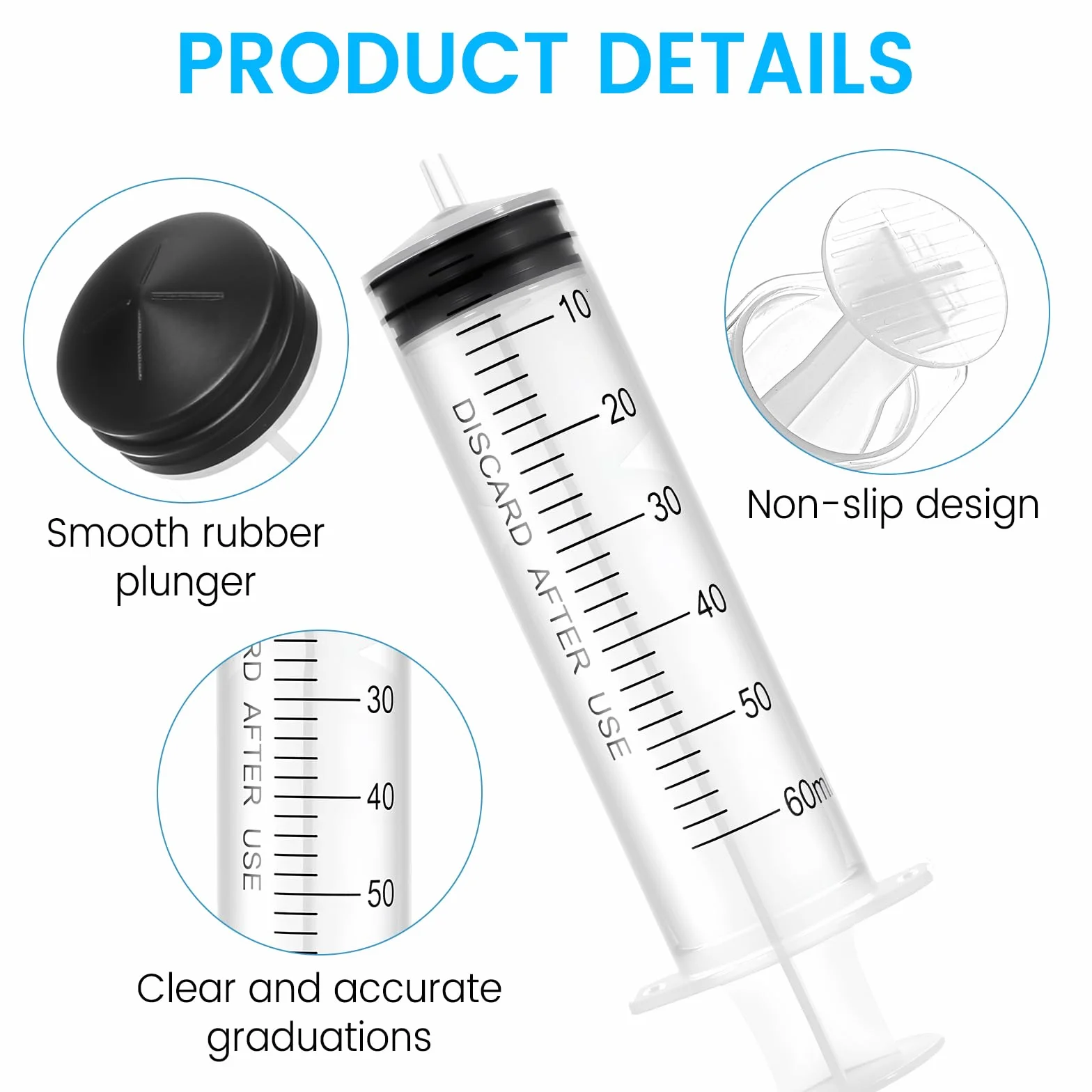 Zestaw 6 Strzykawek Wielokrotnego Użytku, 1 ml, 5 ml, 10 ml, 20 ml, 30 ml, 60 ml z Wężem, Do Laboratoriów, Karmienia Zwierząt i Nawadniania Roślin