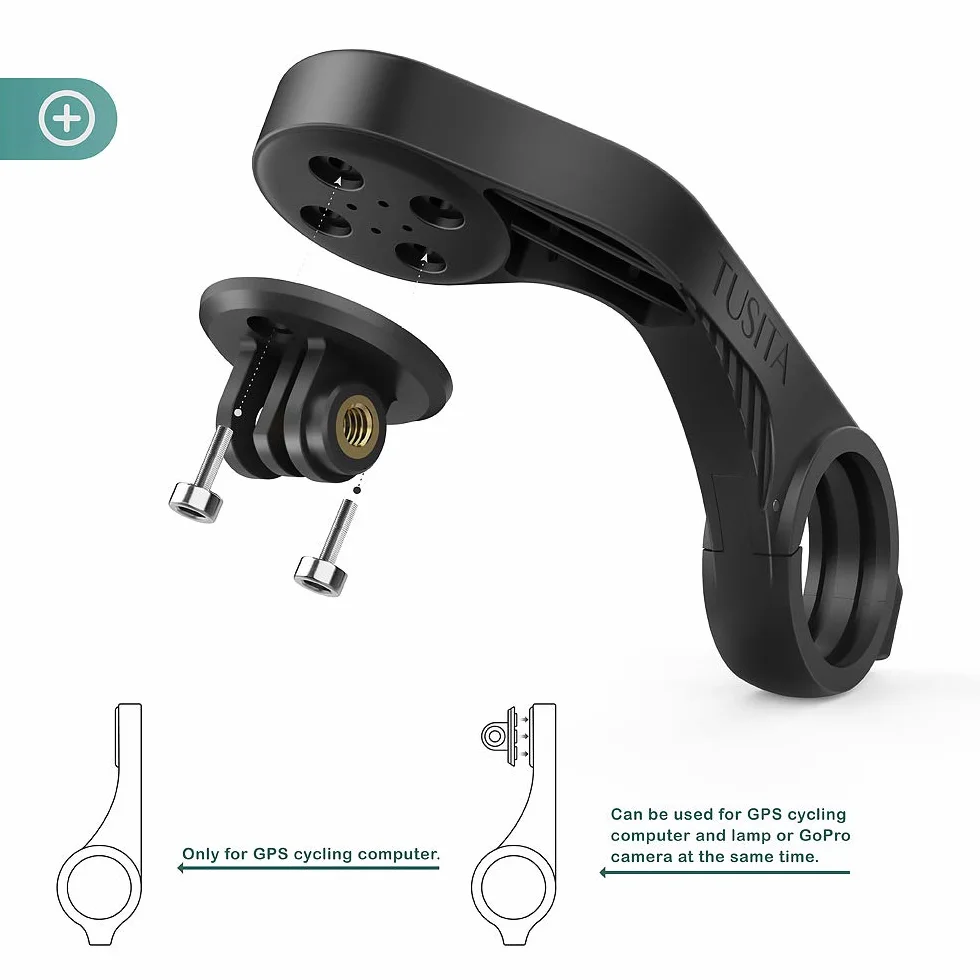 TUSITA Przedni Uchwyt Kompatybilny z Garmin Bike GPS Computer,XOSS G/G+,iGPSPORT GPS - Rowerowe Kierownica 25,4 mm 31,8 mm Uchwyt na światło Uchwyt Kamery - Rower Combo Rozszerzone Mocowanie Szosowe