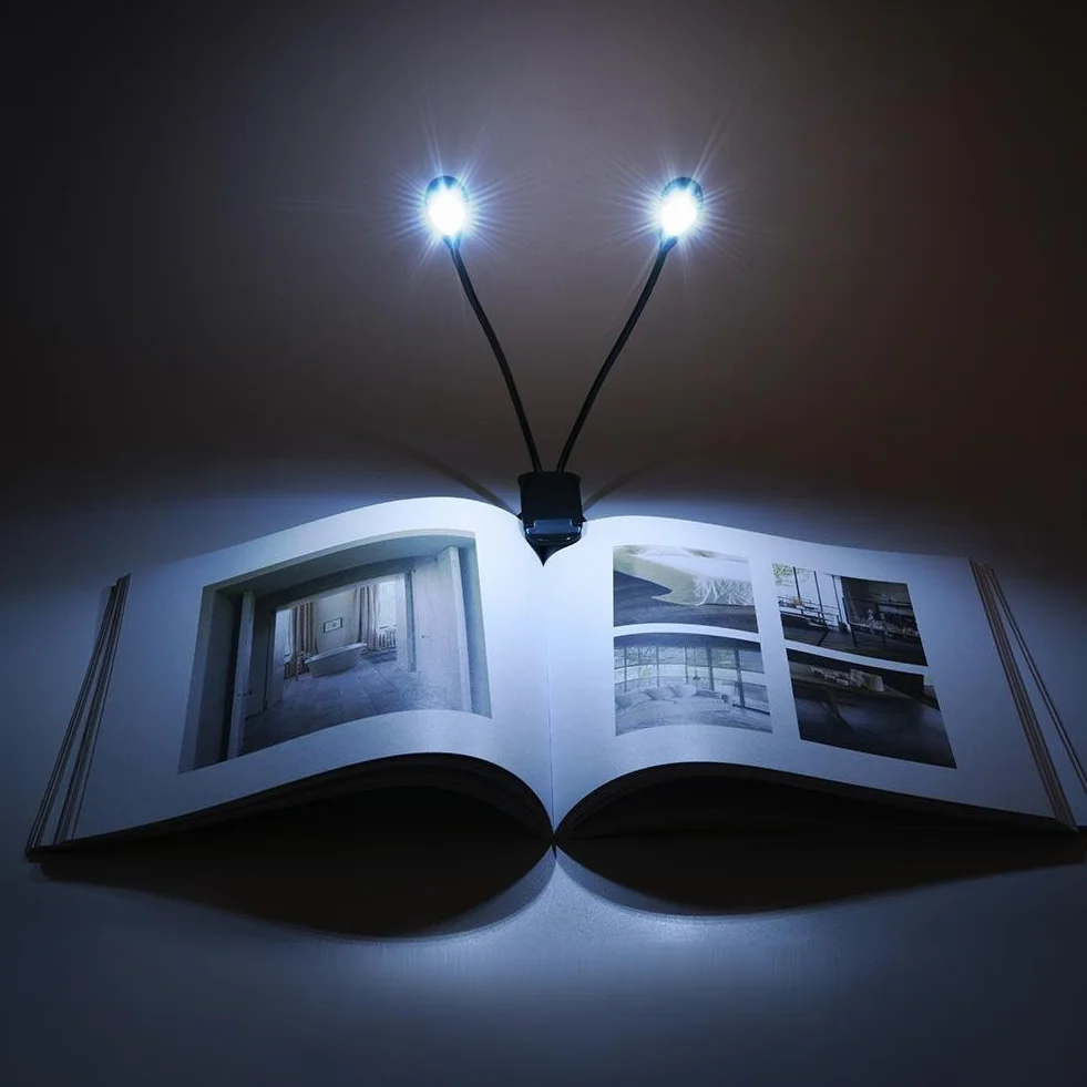 Clip on Lampka do czytania, Clip On Stojak na nuty Czytanie książek Mini podwójne regulowane ramiona Światło Lampa LED Akumulatorowa Elastyczna lampka LED do pielęgnacji oczu Idealny zamiennik dla robaków książkowych, dzieci i odtwarzaczy muzycznych