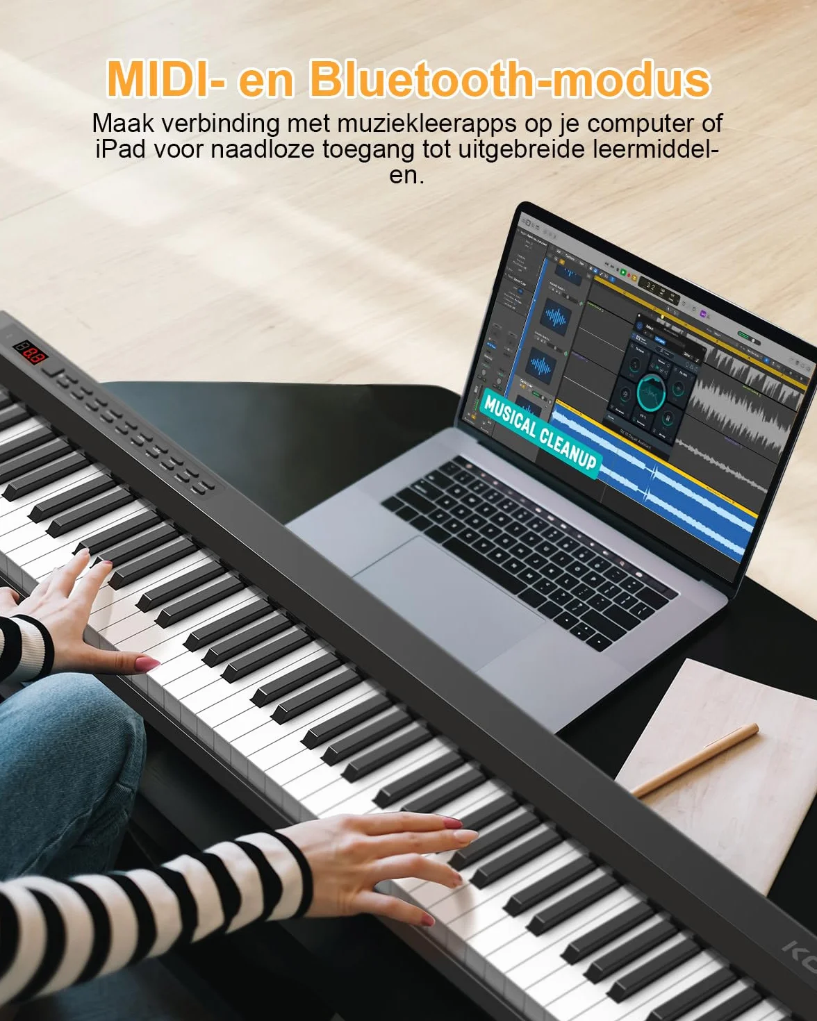 Pianino E, 88 klawiszy, cyfrowy fortepian z półważoną klawiaturą pełnowymiarową z funkcją MIDI i Bluetooth, w zestawie stojak na fortepian i Sustain – idealny dla dzieci do ćwiczeń w domu