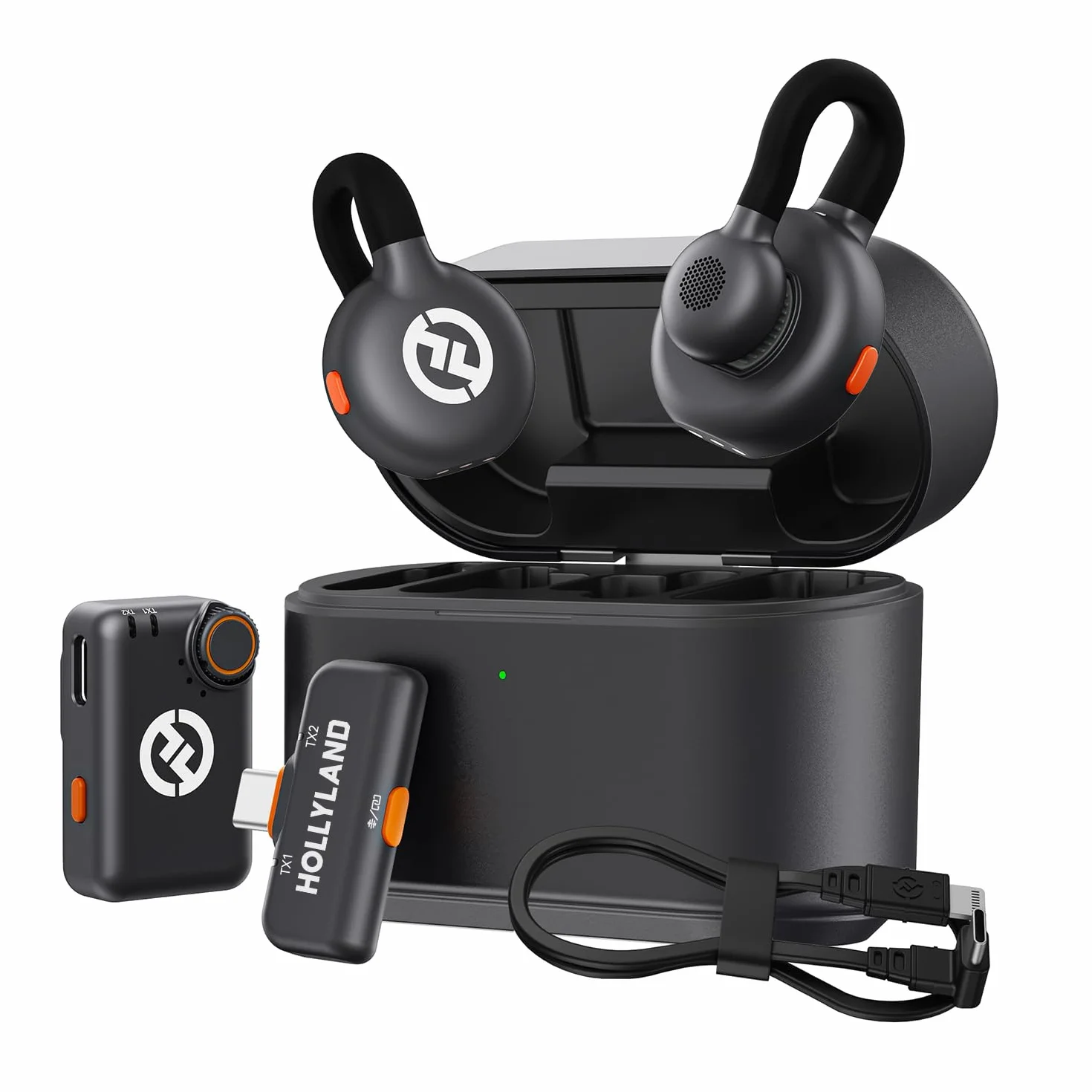 Hollyland Lark M2S Combo (kamera RX+USB-C RX+kabel Lightning) bezprzewodowy mikrofon krawatowy do iPhone'a/kamery/Androida/PC, tytanowy klips, redukcja szumów, 30 godzin użytkowania, vlog, wywiad