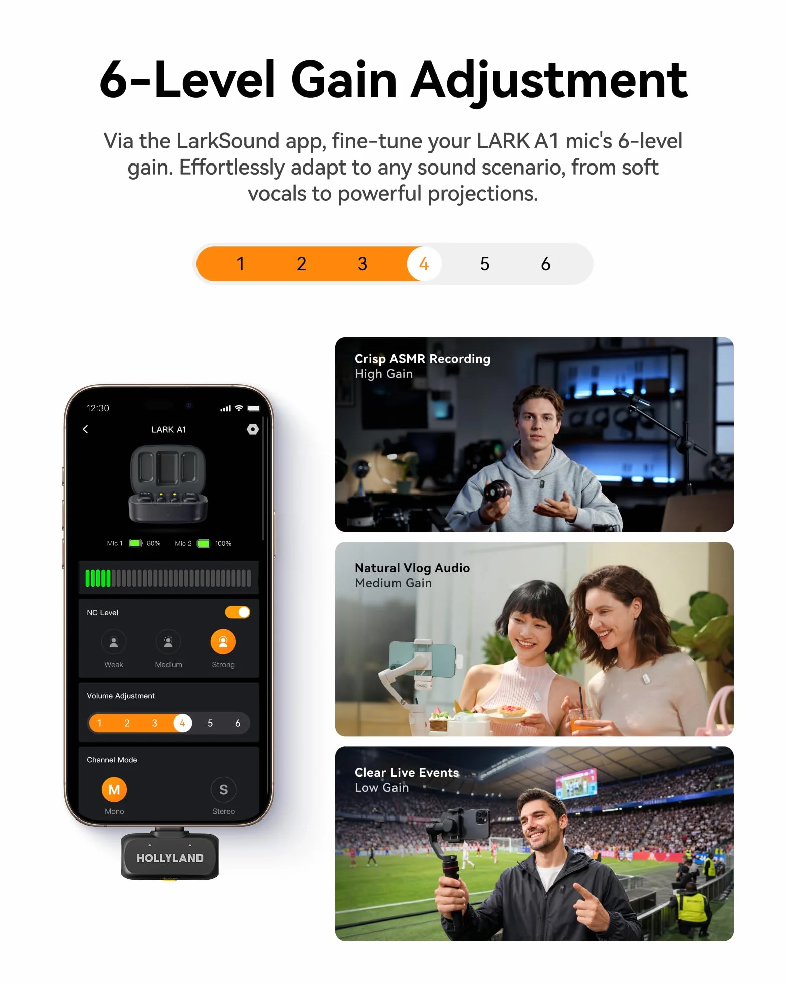Hollyland Lark A1 Mini Duo kompaktowy mikrofon radiowy do iPhone 14/13/12 (2 nadajniki + odbiornik Lightning) – bez etui do ładowania (czarny) (dla USB-C (2TX+1RX))