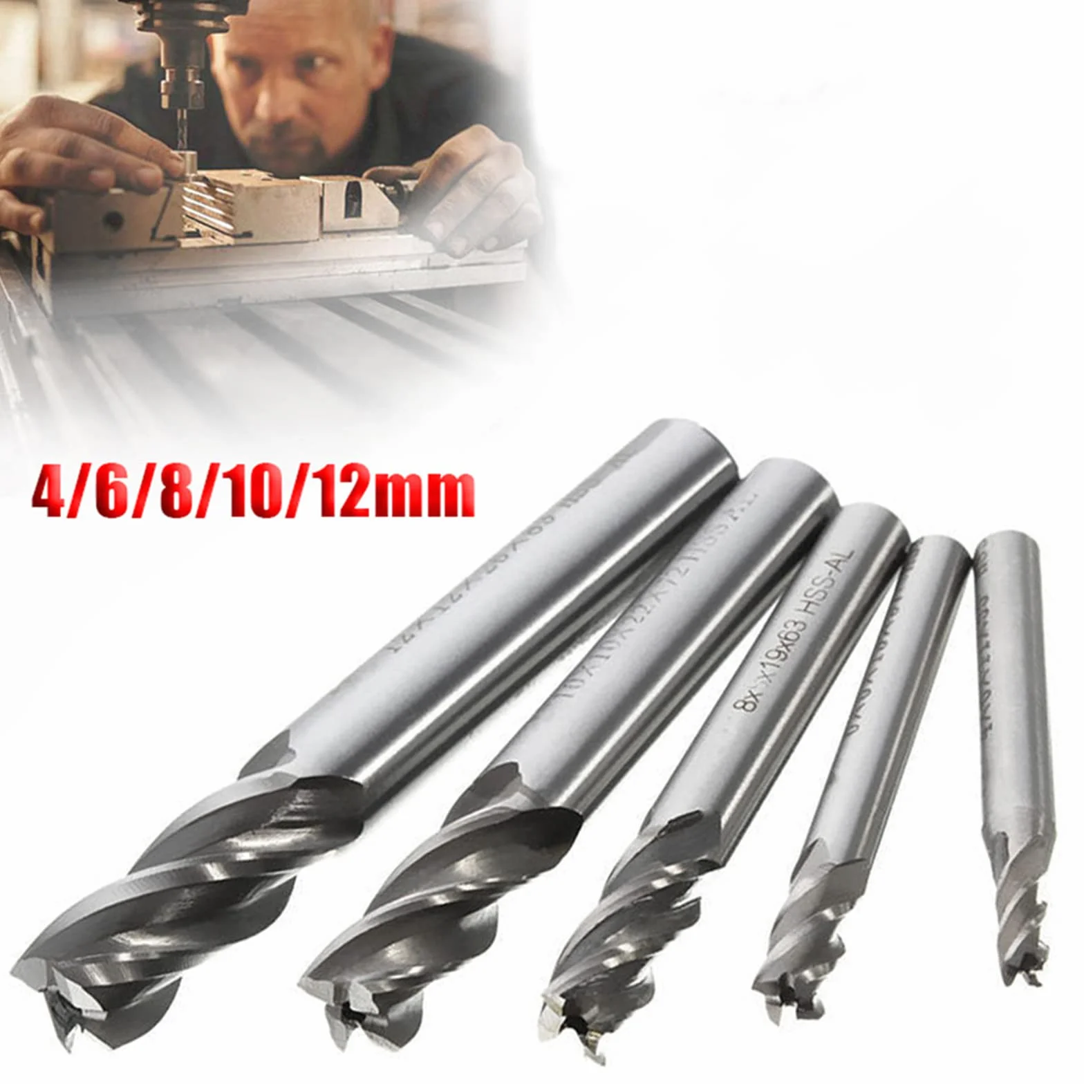 Wiertła frezowe, 5 szt. HSS CNC z węglika spiekanego 4 frez do frezów wiertła -4/6/8/10/12 mm do drewna stali aluminiowej tytanu
