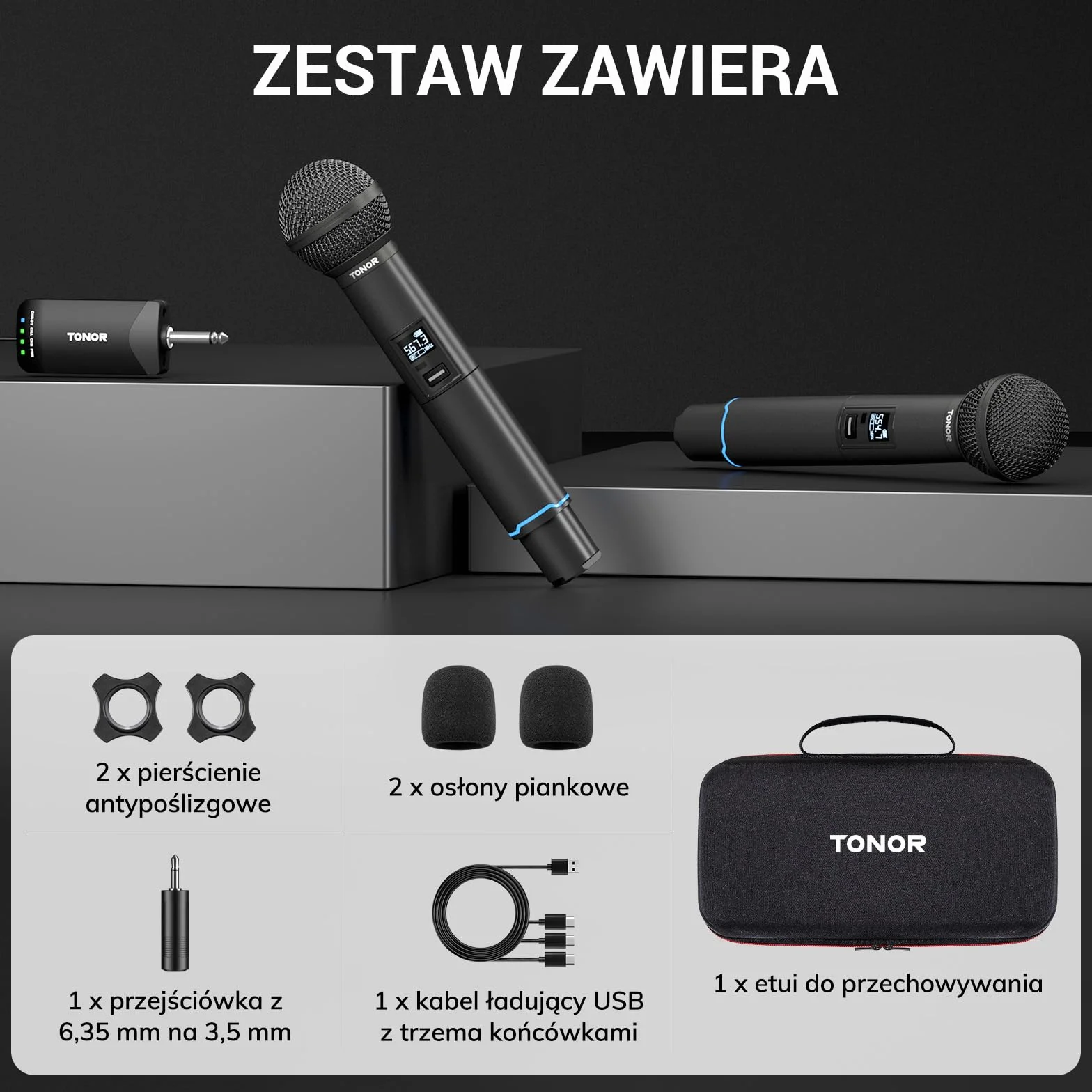 TONOR TW720 Bezprzewodowy Mikrofon Dynamiczny, Bluetooth, 2x25 UHF, 100 m