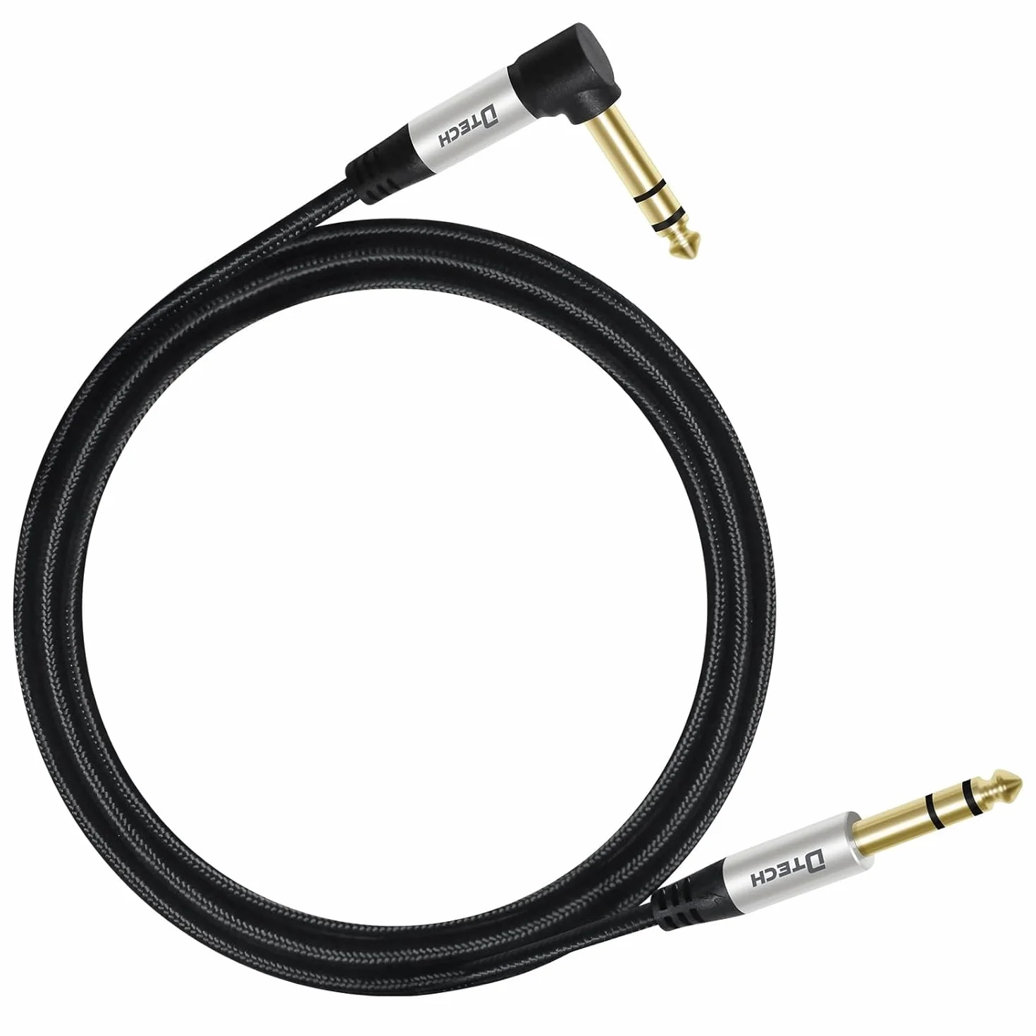 DTECH Kabel do gitary elektrycznej TRS 1/4 kabel instrumentalny Aux prostokątny symetryczna wtyczka jack stereo ćwierć cala 6,35 mm (1M prawy kąt)