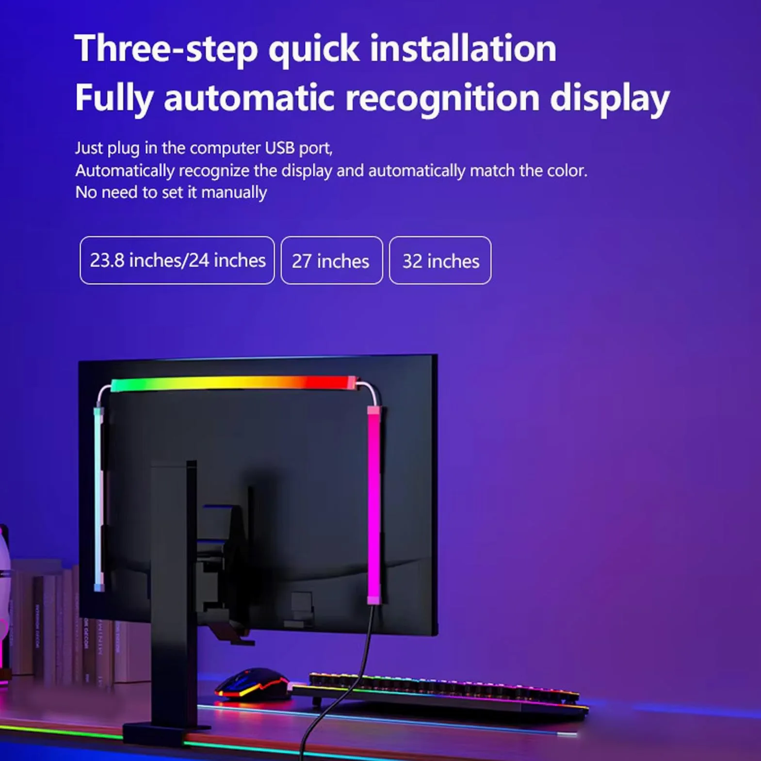 Generic Kolorowy Ekran Komputera USB RGB Podświetlenie LED, łatwa Instalacja, Wiele Trybów Oświetlenia dla 49-calowego Wyświetlacza Biurkowego