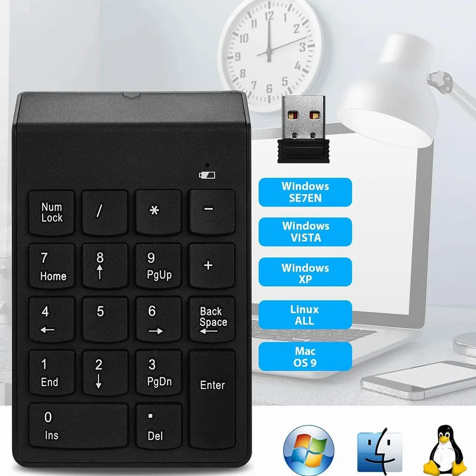 DollaTek Bezprzewodowy keypad z 22 przyciskami, przeno?ny, do laptopa, PC, kompatybilny z Win7/8/NT/ME/2000/XP/Vista Win10/Android/Linux/iOS