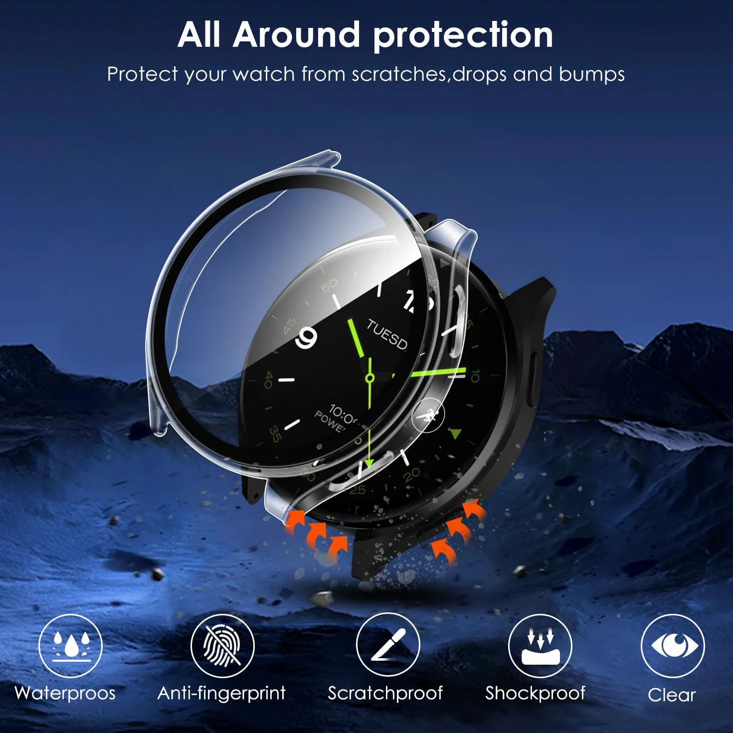 ivoler 3 szt. twarde etui PC ze szklaną ochroną ekranu do zegarka Xiaomi Watch 2, pełne pokrycie, ultracienkie, odporne na zarysowania etui ochronne, 2 przezroczyste + 1 czarny