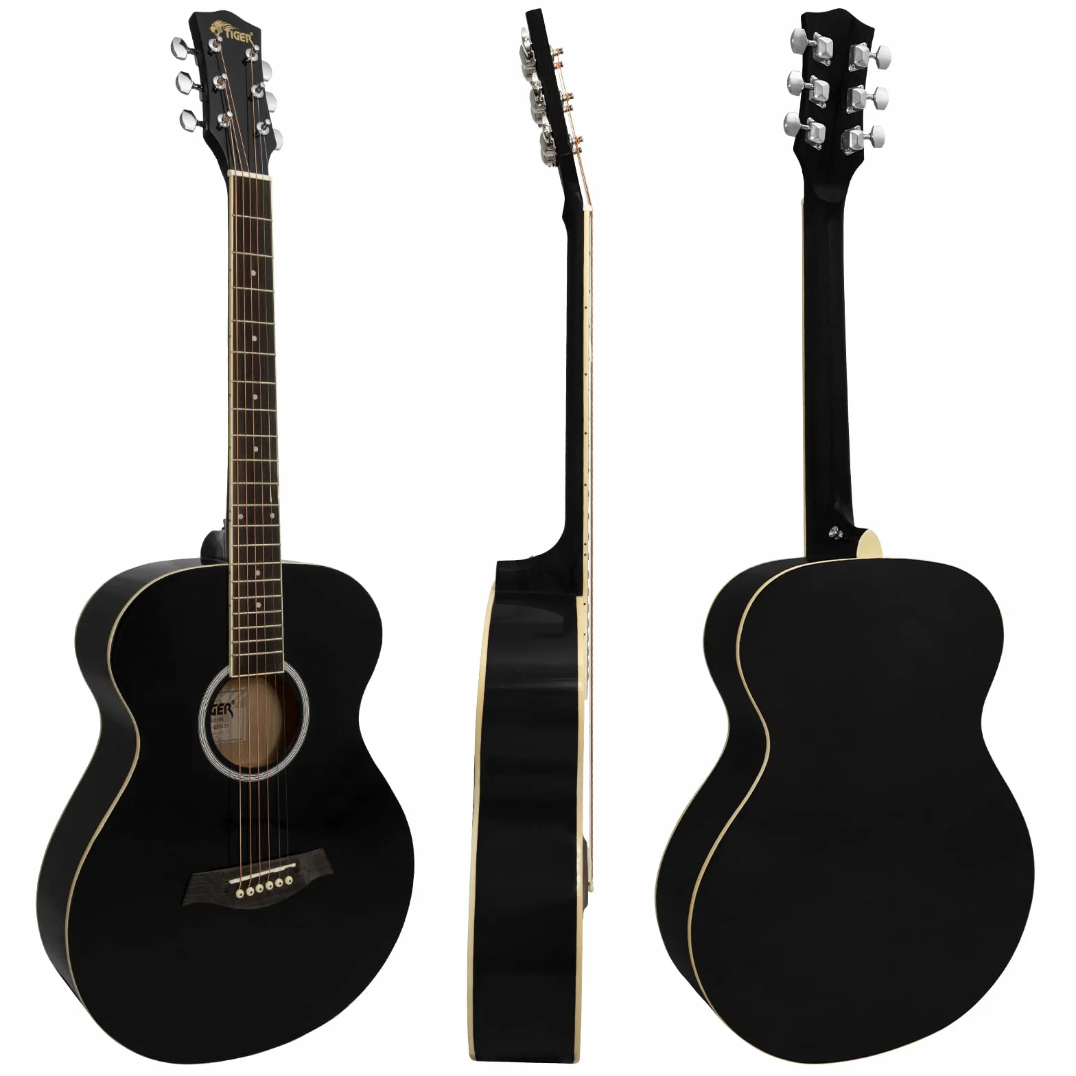 TIGER muzyka pełnowymiarowa gitara akustyczna dla początkujących - czarna, ACG2-BK