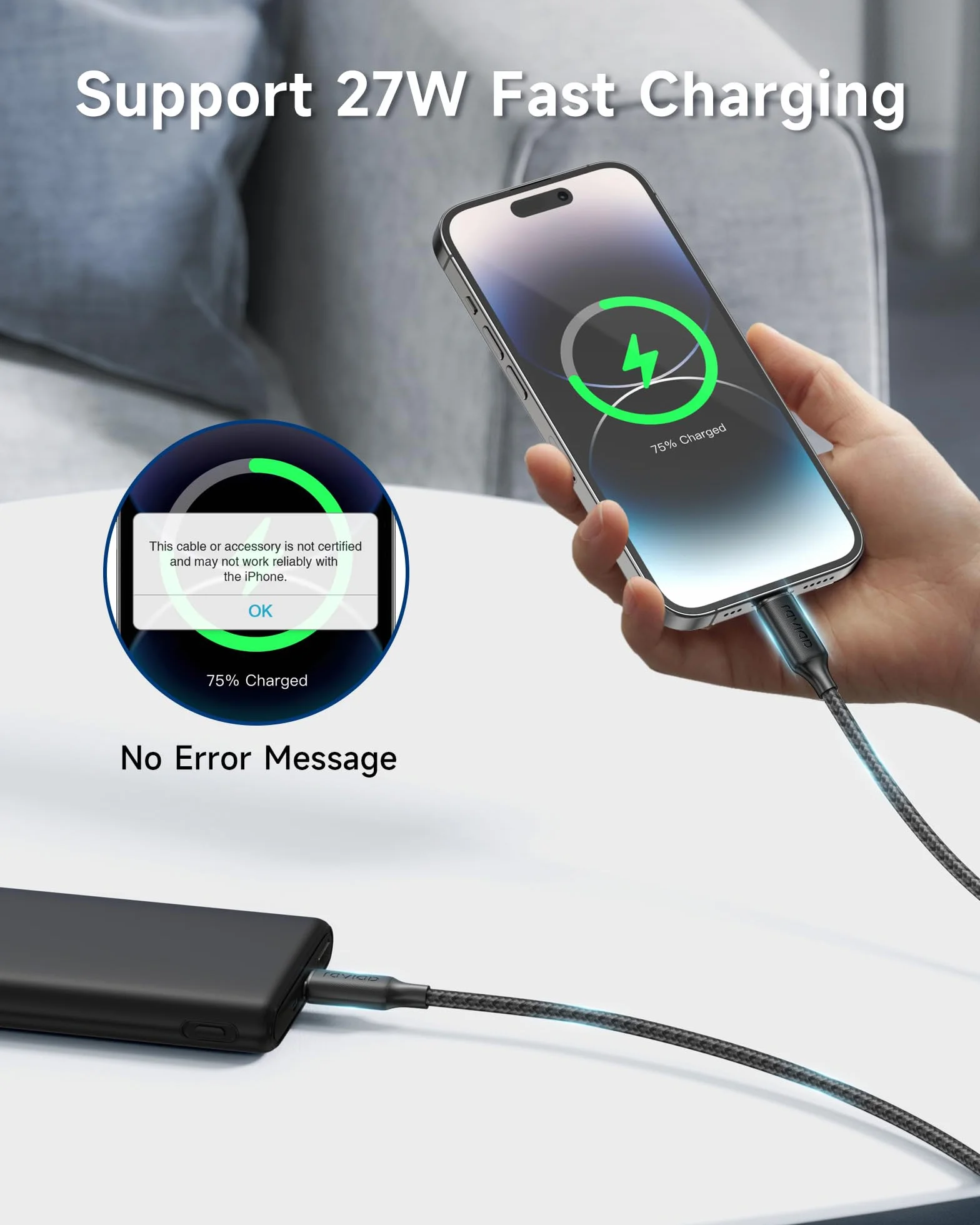 RAVIAD Kabel USB C Lightning 3 m [certyfikat MFi] Power Delivery Nylon typ C to Lightning kabel do ładowania do iPhone 14/13/13 Pro / 13 Pro Max / 13 Mini / 12 / 12 Pro Max / 12 Mini/11 Pro/X/XS/XR/8