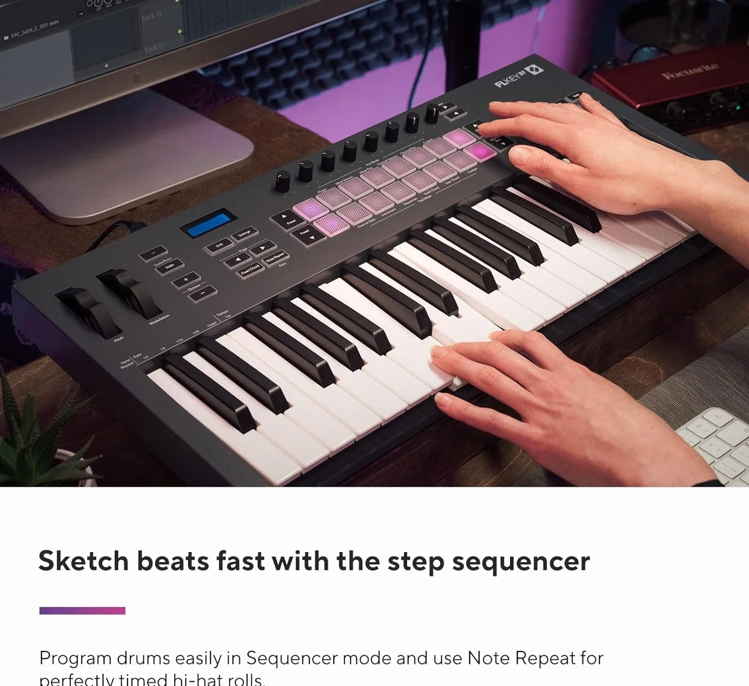 Novation FLkey 37 MIDI Kontroler Klawiatury, bezproblemowa integracja z FL Studio, tryb Chord i Scale Wszystkie programy potrzebne do produkcji muzyki.