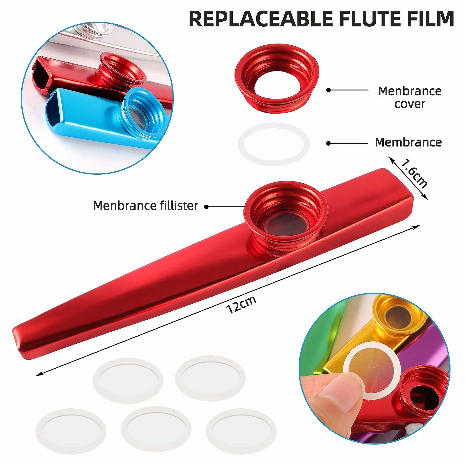 Kazoo zestaw 14 instrumentów muzycznych ze stopu aluminium – instrumenty muzyczne w 7 kolorach dla dzieci, miłośników muzyki, początkujących - prezenty na imprezę