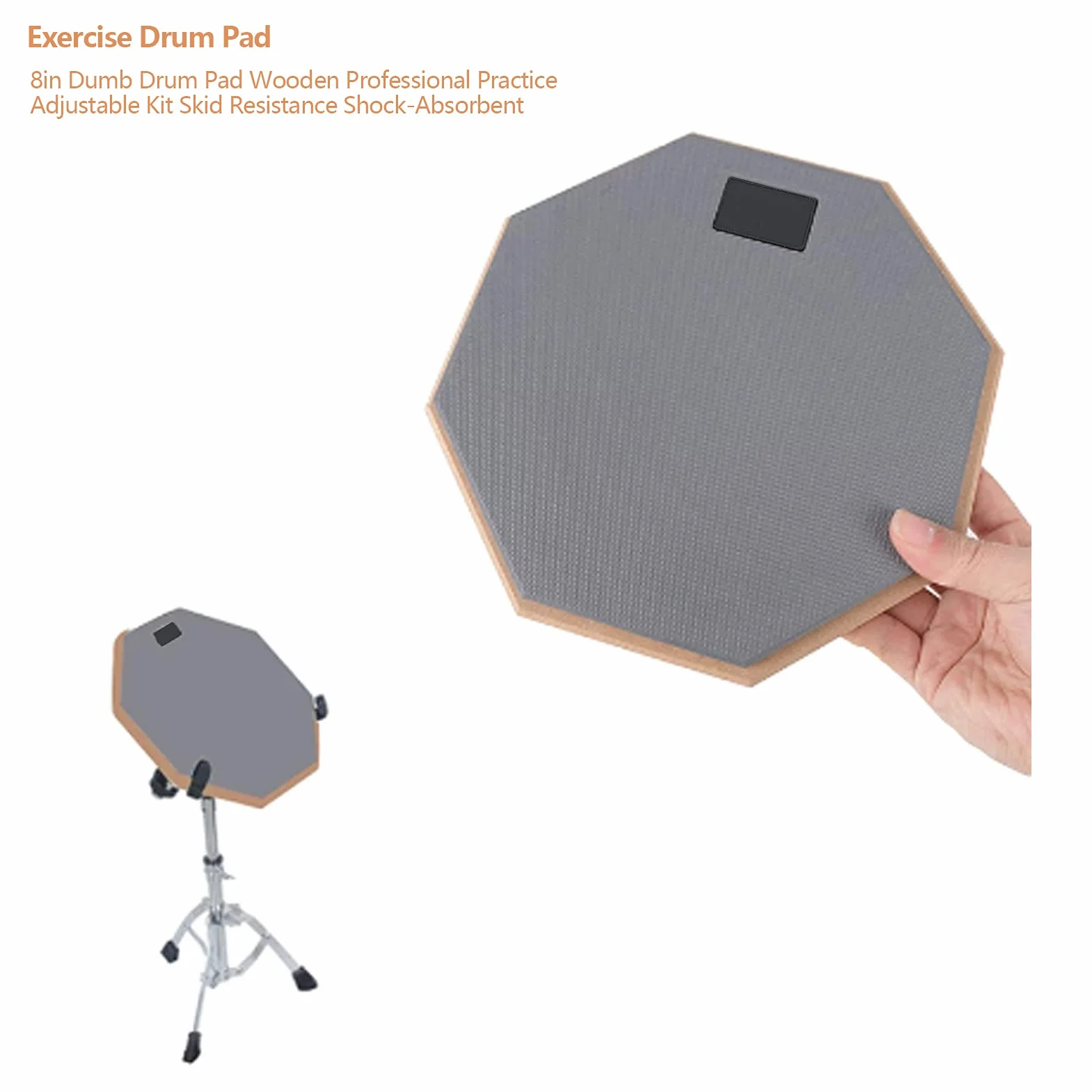 Eujgoov Pad Perkusyjny 8in Professional Practice Pad Absorbujący Wstrząsy Drewniany Głupi Pad Perkusyjny do ćwiczeń Perkusyjnych(Szary)