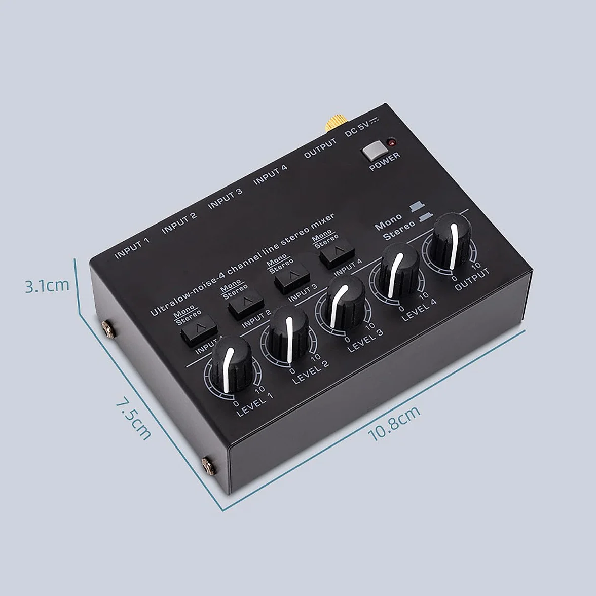 WANGCL 4-kanałowy mikser audio z oddzielną regulacją głośności i bardzo niskim poziomem hałasu do mikrofonów, gitar, basów, klawiatur i mikserów scenicznych