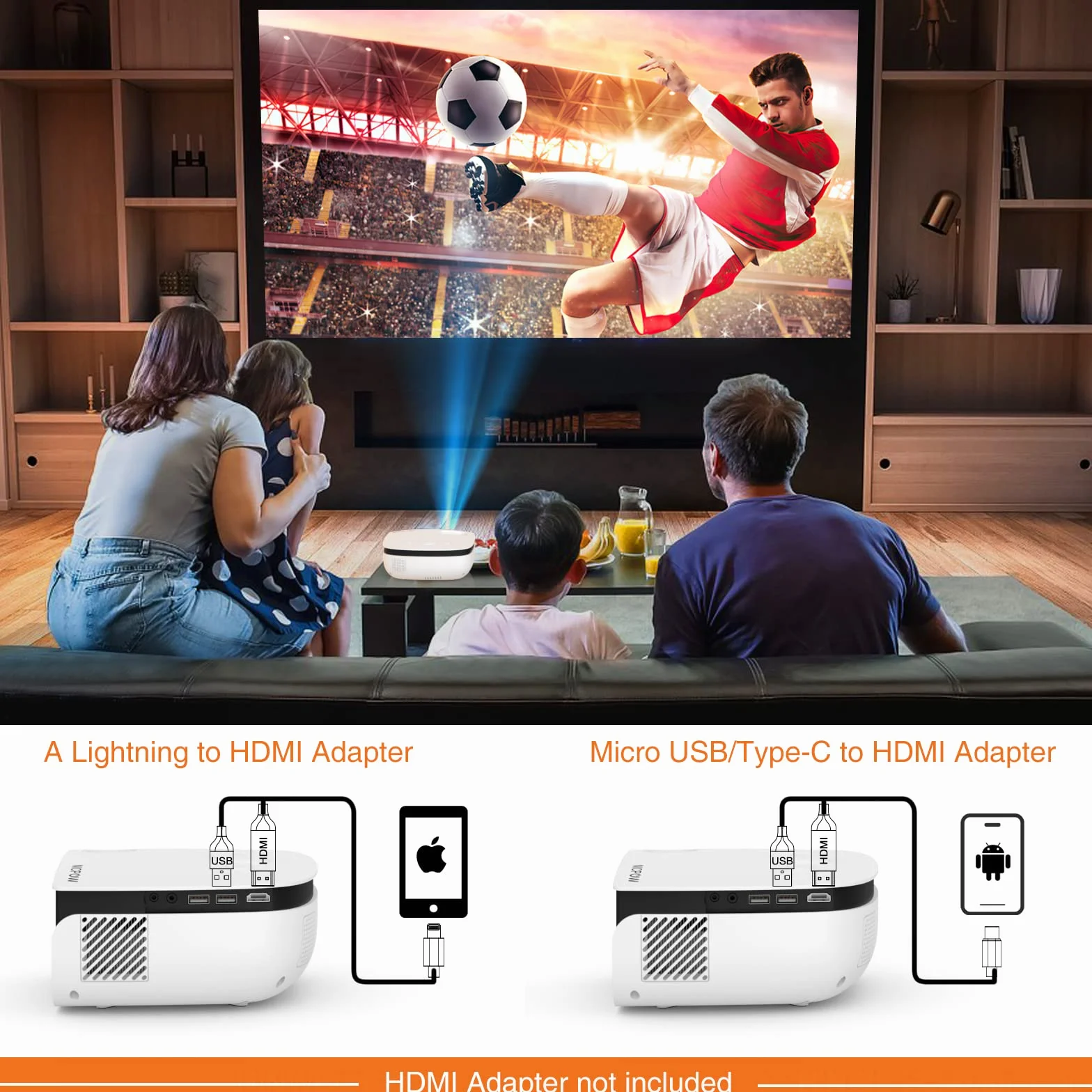 T TOPVISION Mini rzutnik, 7500 l, przenośny projektor kina domowego, obsługa 1080p Full HD LCD [ekran w zestawie] projektor wideo kompatybilny ze smartfonami/pendrive / PS5/PC/laptopem, USB