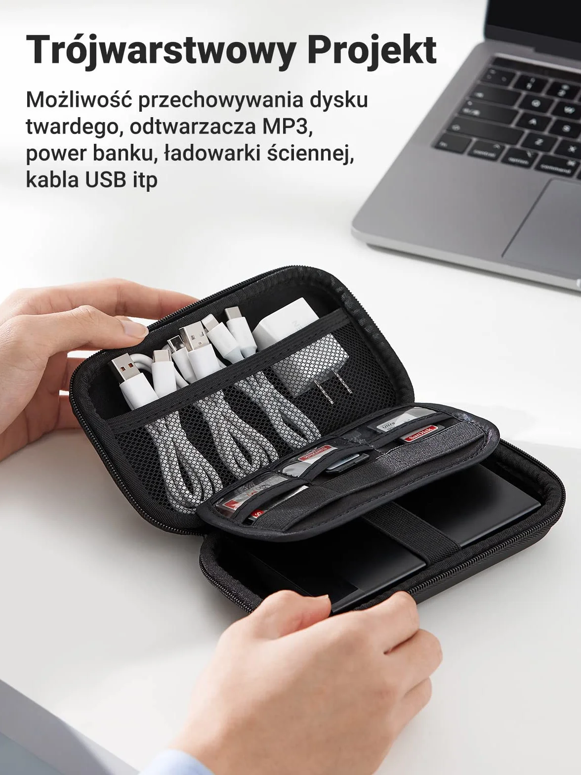 UGREEN 2,5 Calowy Pokrowiec na Zewnętrzny Dysk Twardy Odporny na Wstrząsy Pokrowiec Ochronny Kompatybilny z WD, Toshiba, Canvio, Seagate, SSD HDD, Kablami, Kartami SD, Dyskami Flash USB