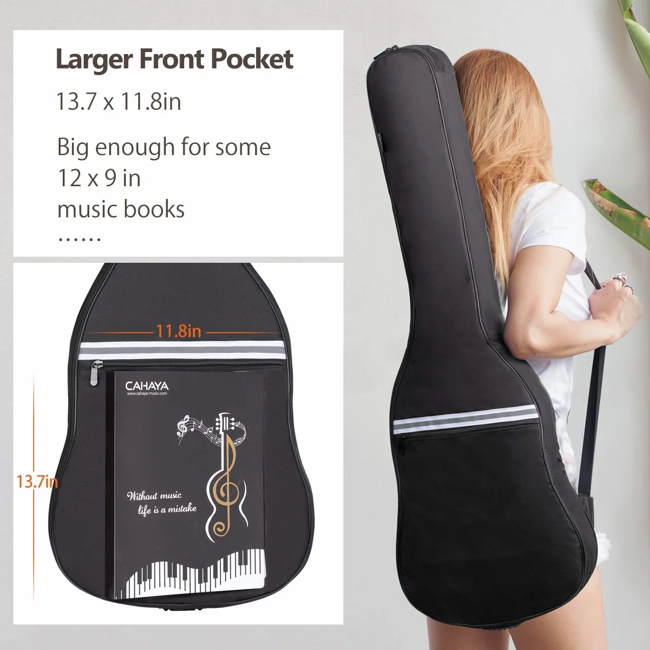 Cahaya Gig Bag Torba na Gitarę, Czarny, 100 cm x 30 cm x 6 cm