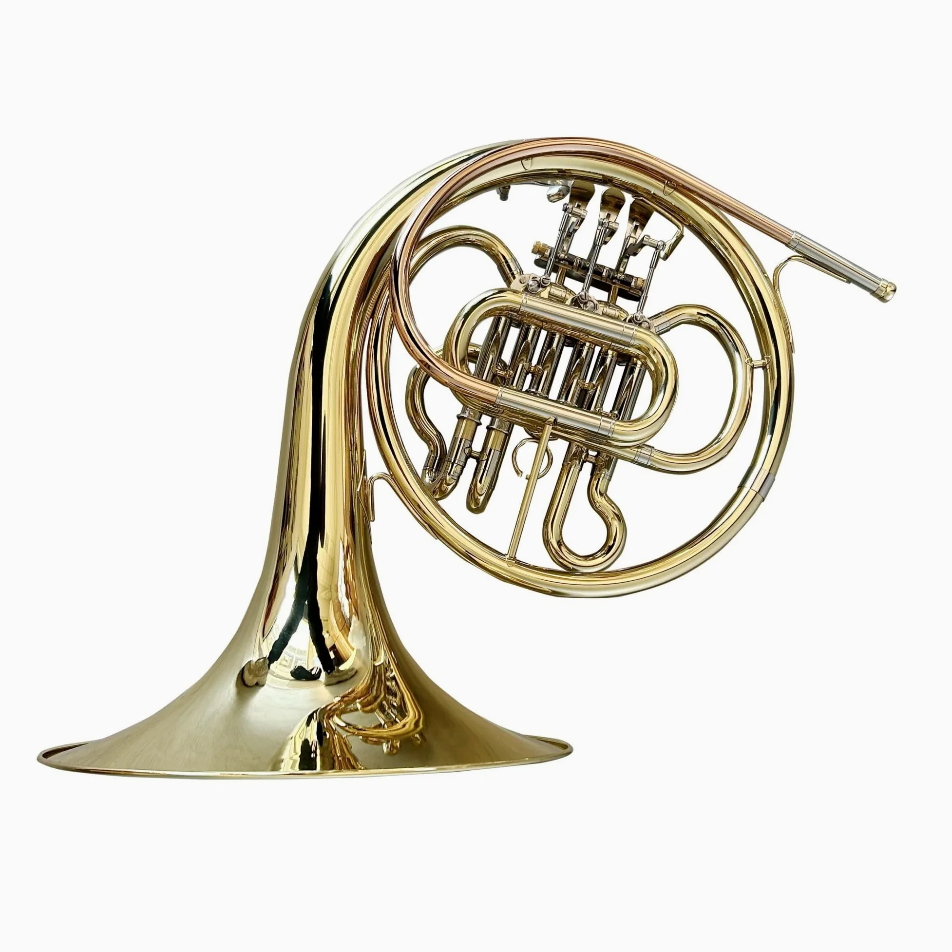 Instrument Muzyczny Waltornia Złoty Lakier Róg Francuski Poziom Profesjonalny Klucz BB Materiał Mosiężny Obrotowy Zawór Tłokowy Płócienna Obudowa