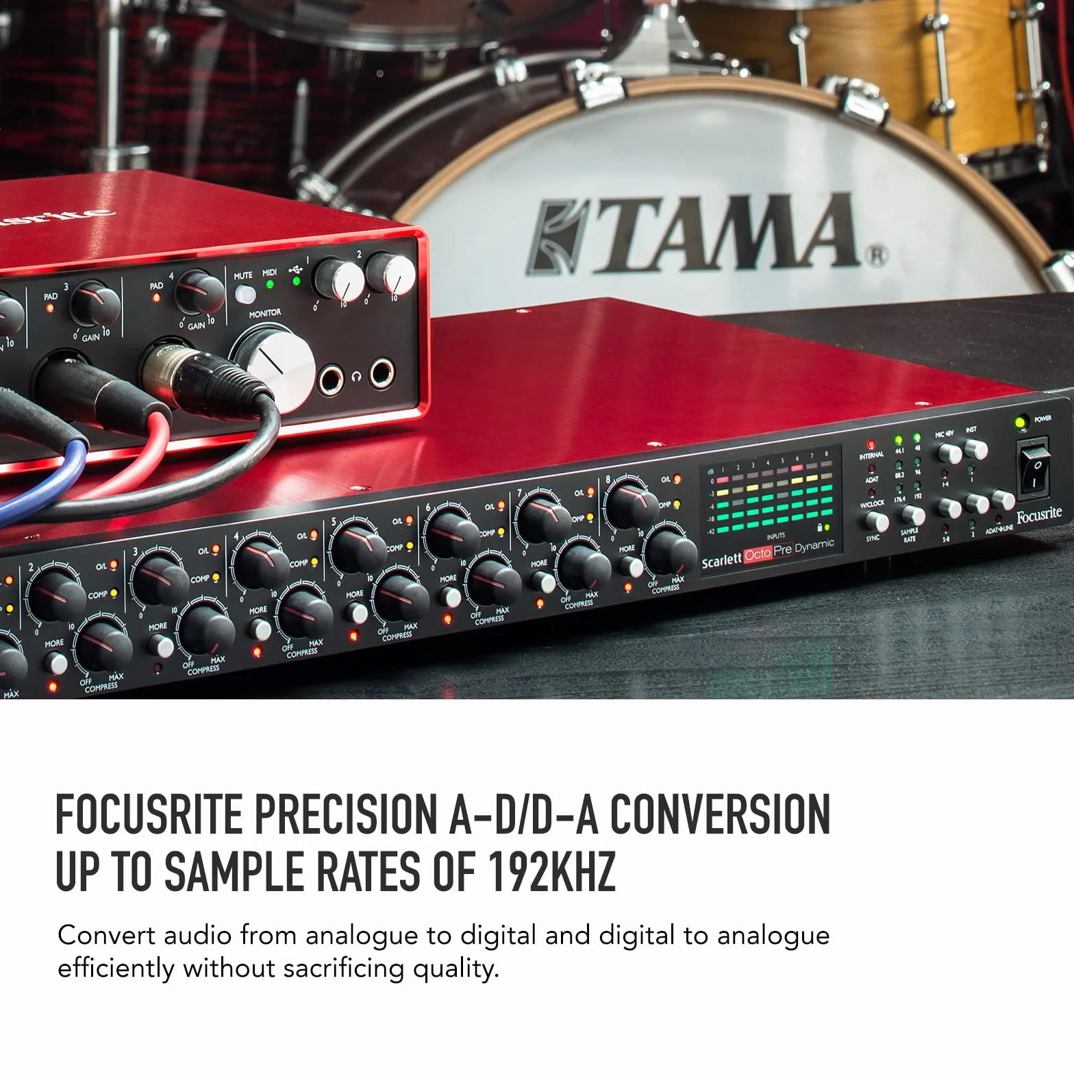 Focusrite Scarlett OctoPre Dynamic ośmiokanałowy mikrofon z konwersją A-D/D-A i kompresją analogową