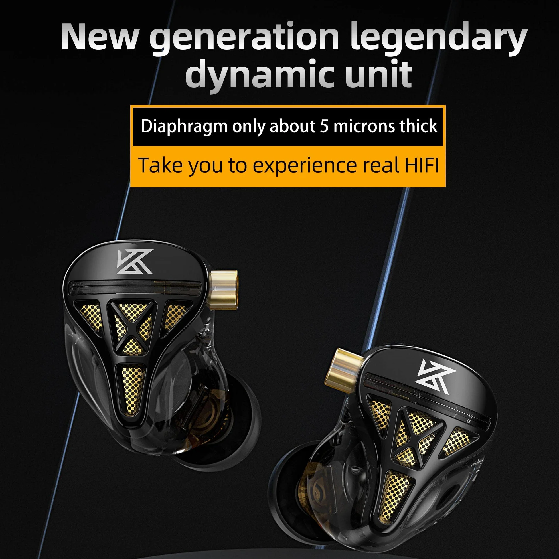 Yinyoo KZ DQS Słuchawki douszne HiFi z mikrofonem HD, przewodowe, dynamiczne, basowe, lekkie monitory douszne dla muzyków (czarne)