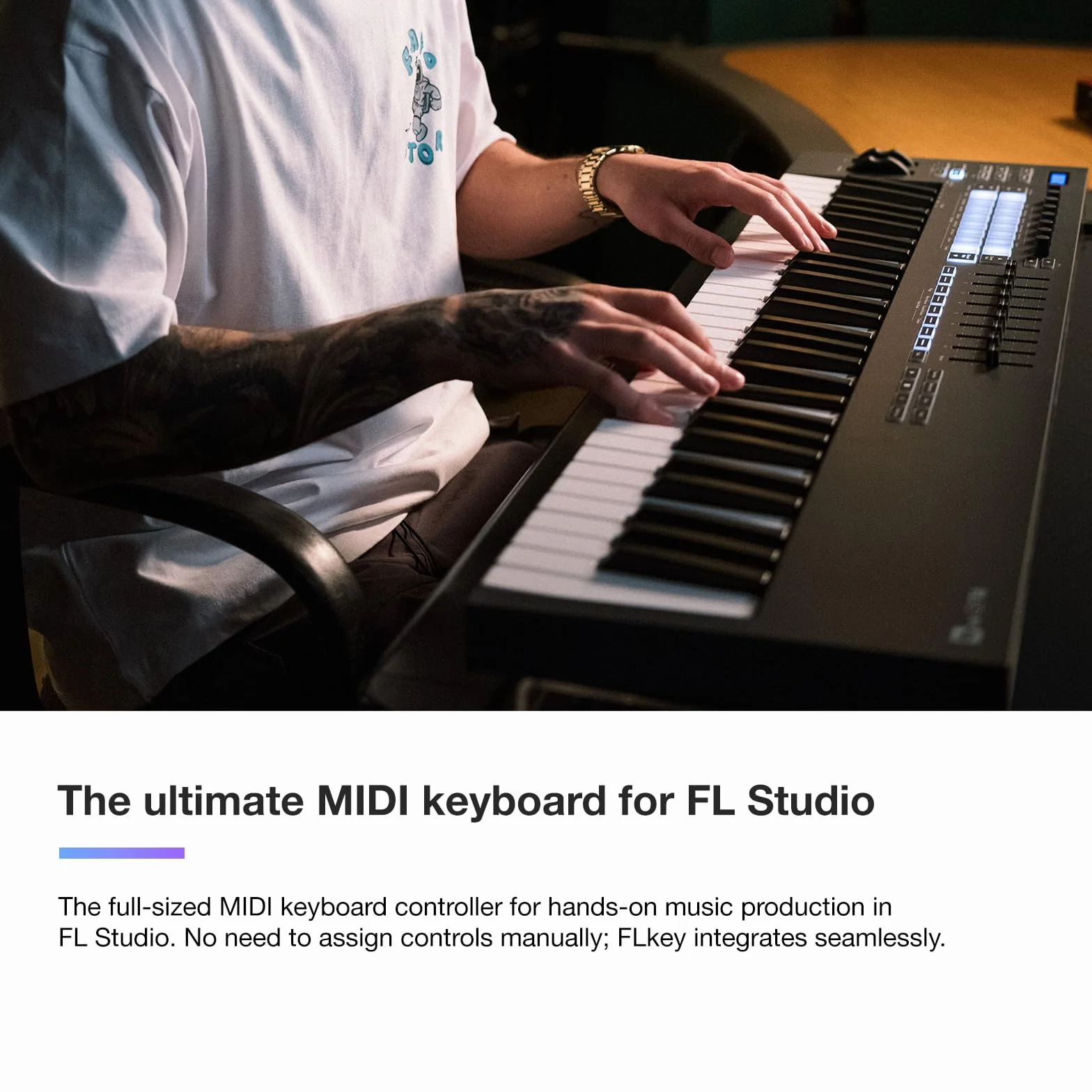 Novation FLkey 61, kontroler klawiatury MIDI — płynna integracja FL Studio z trybem akordów i skalowania. Kompleksowe oprogramowanie do produkcji muzyki