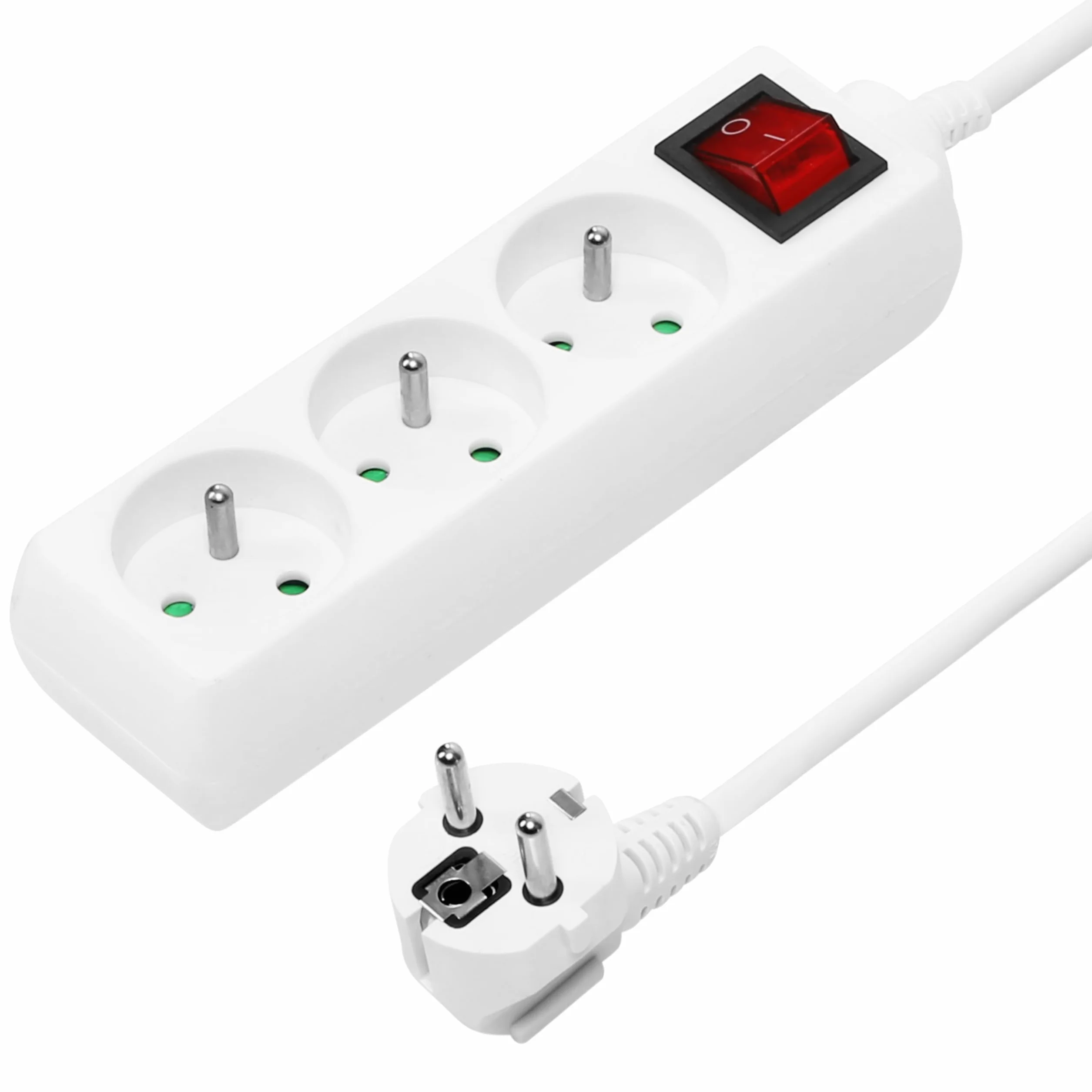 PremiumCord Listwa Zasilająca 2m z Wyłącznikiem Sieciowym, 3-Stykowa, Przedłużacz 230V, 3 Gniazd Francuskich Obróconych o 45°, Wysokiej Jakości Gniazdka z Zabezpieczeniem Przed Dziećmi, Kolor Biały