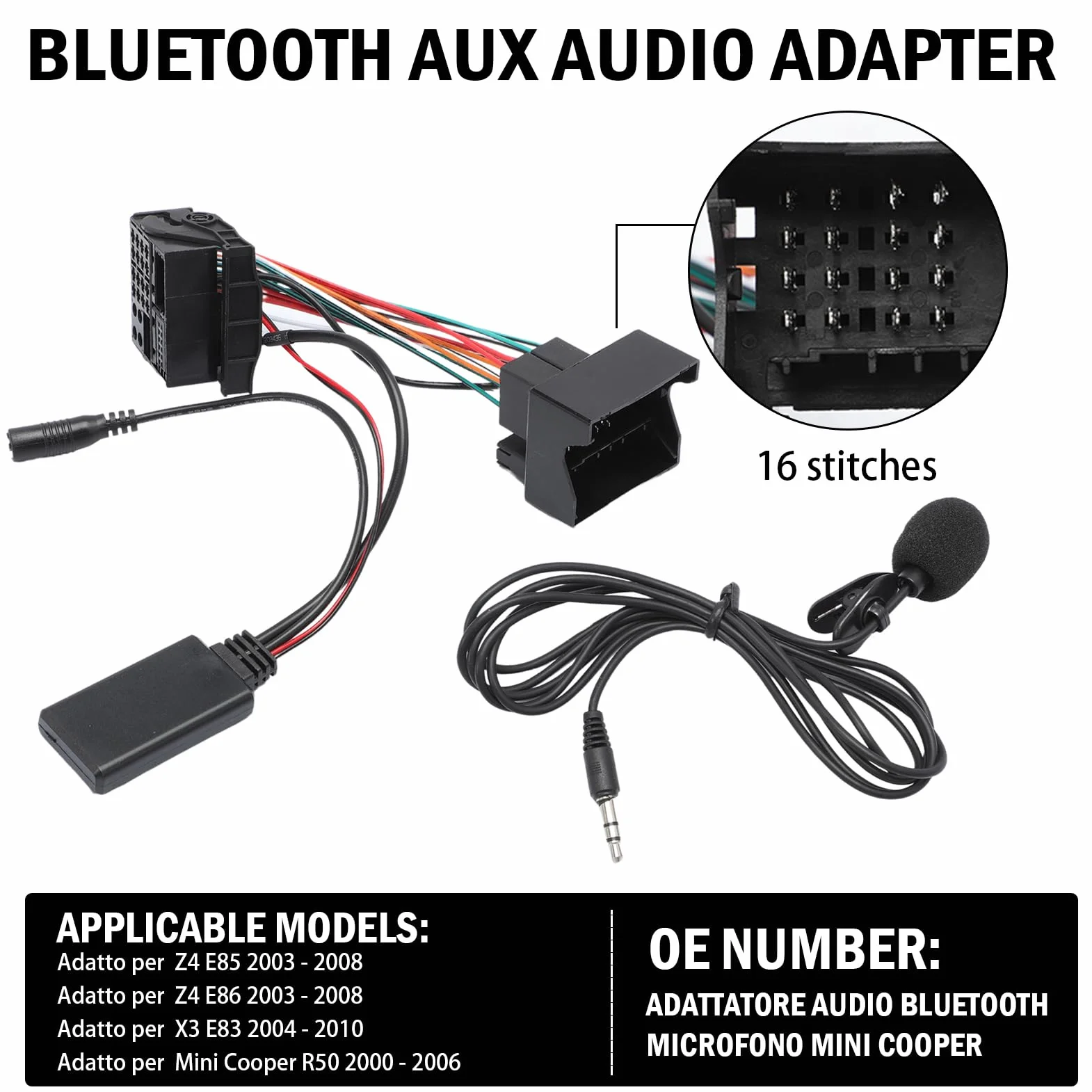 Aux Adapter audio Bluetooth 5.0 z mikrofonem do Z4 E85 2003-2008 E86 X3 E83 2004-2010 Mini Cooper R50 2000-2006 S R53 JCW