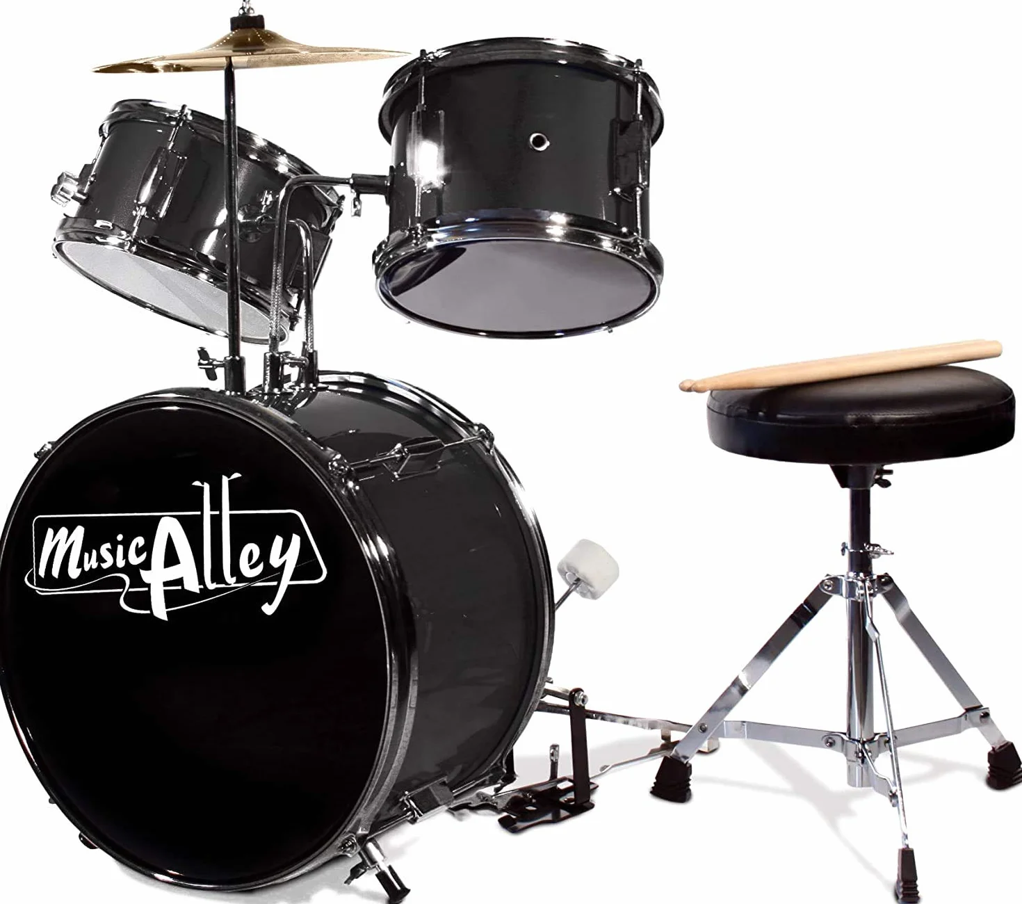 Music Alley Junior zestaw perkusyjny dla dzieci z pedałem bębna, stołkiem perkusyjnym i pałeczkami, Niebieski