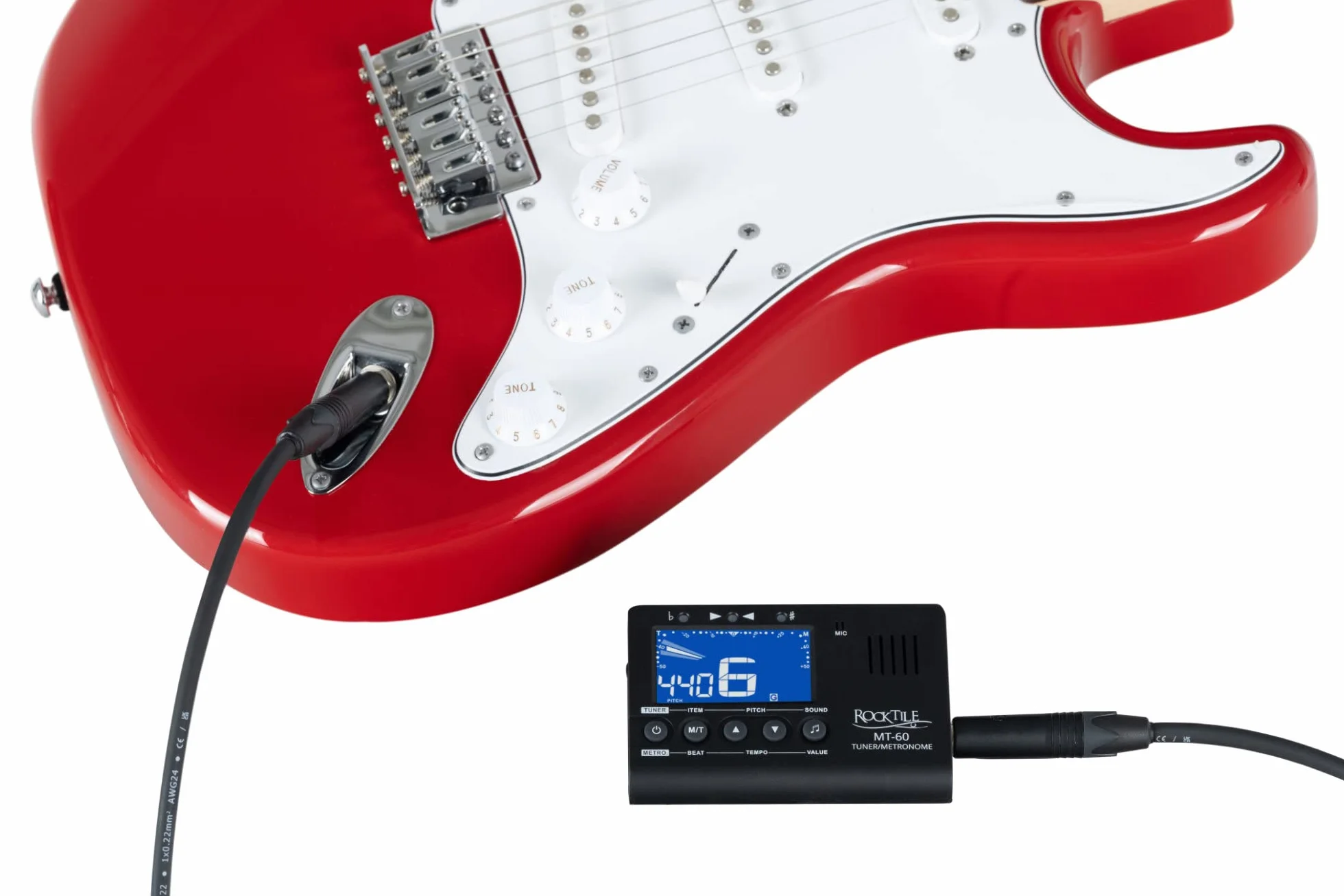 Rocktile MT-60 tuner metro – stroik z mikrofonem i czujnikiem piezoelektrycznym – nadaje się do wszystkich instrumentów – 5 trybów strojenia – metronomy – generator dźwięku – głośnik i wyjście na