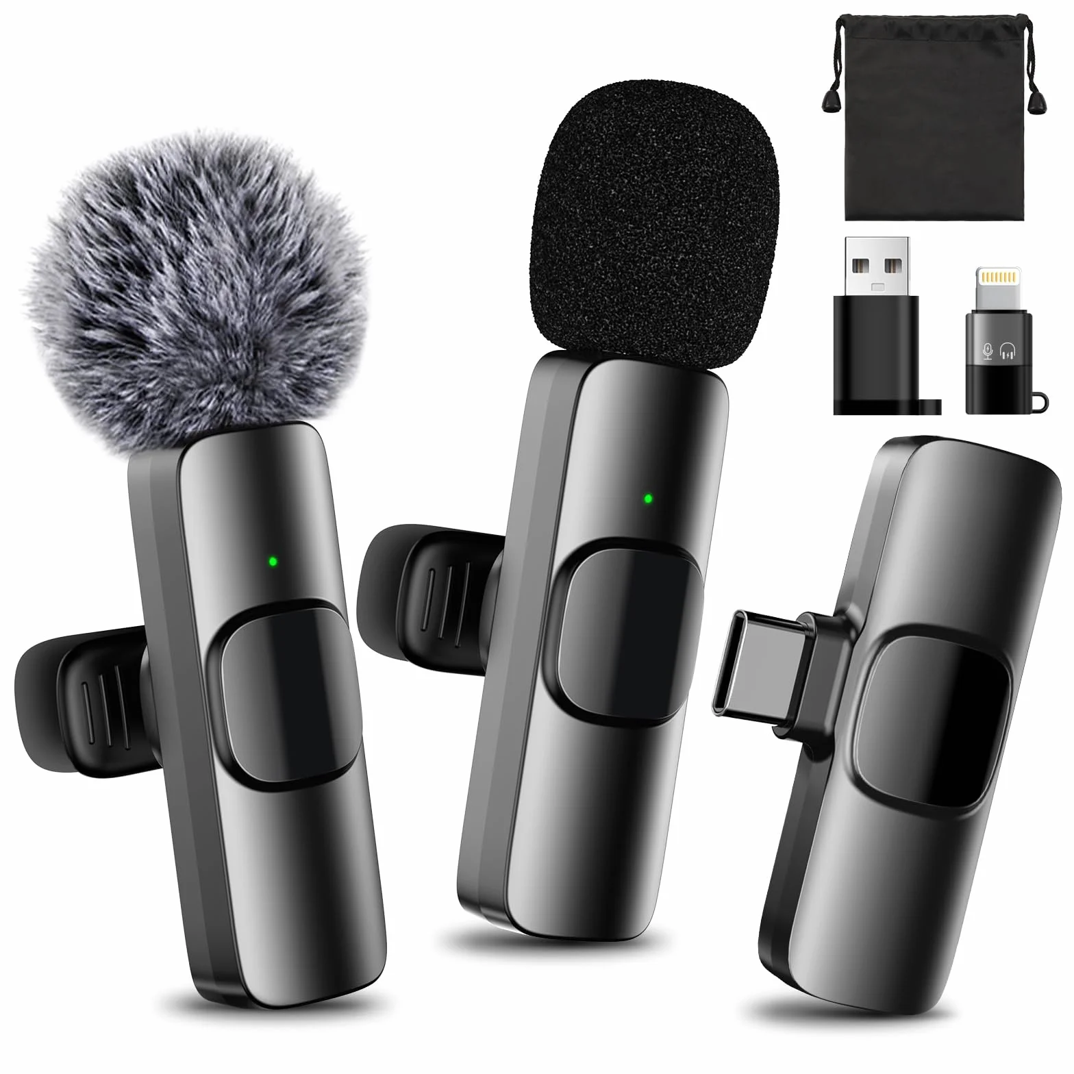 SOOOEC Bezprzewodowy mikrofon krawatowy z adapterem, do urządzeń iPhone i Android, komputerów, mini mikrofon do nagrywania wideo i podcastów, redukcja szumów, mikrofon typu C