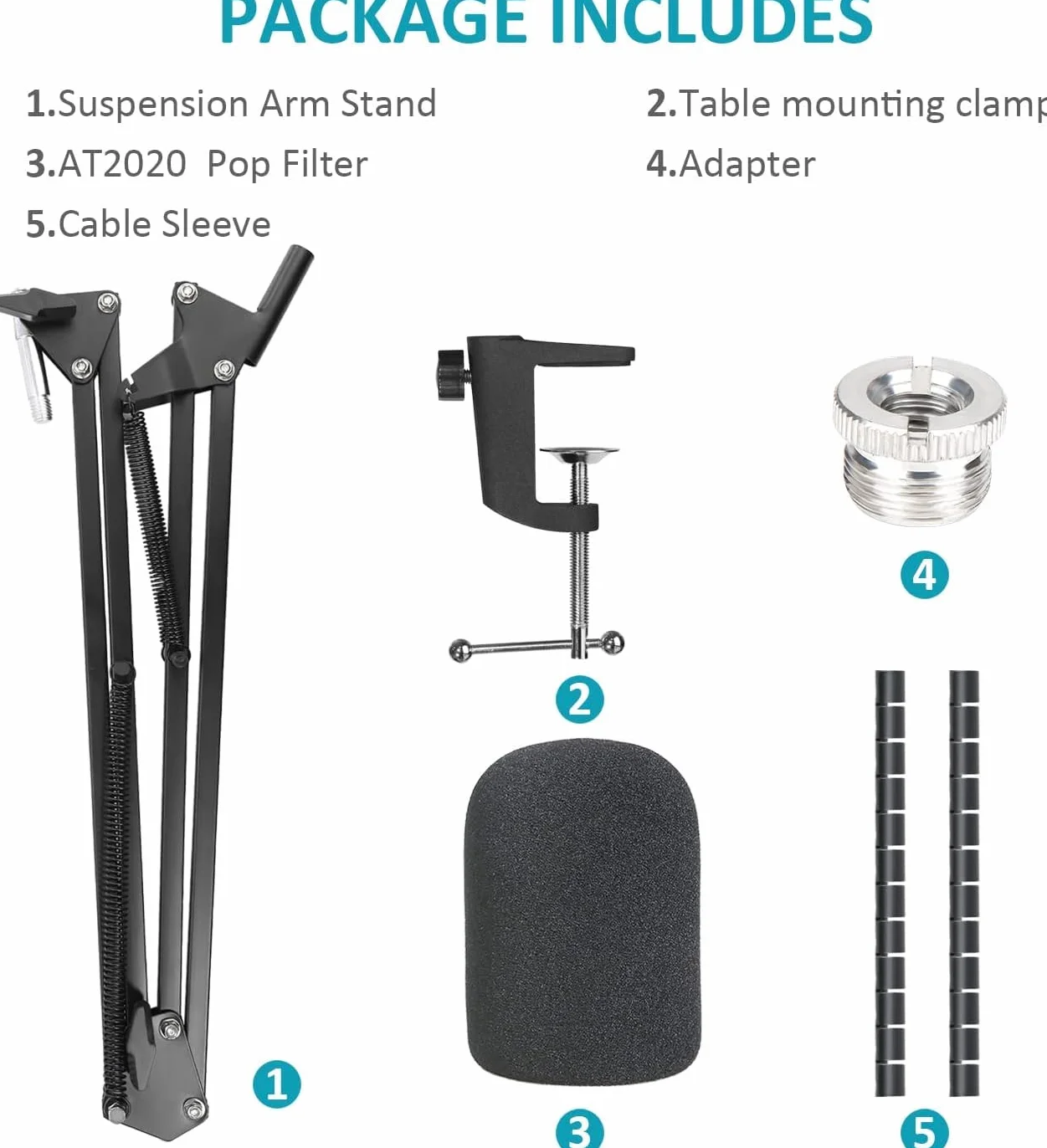 SUNMON AT2020 stojak na ramię mikrofonowe z filtrem pop, kompatybilny z Audio-Technica AT2020, Audio-Technica AT2020V, mikrofon USB z osłoną na kabel