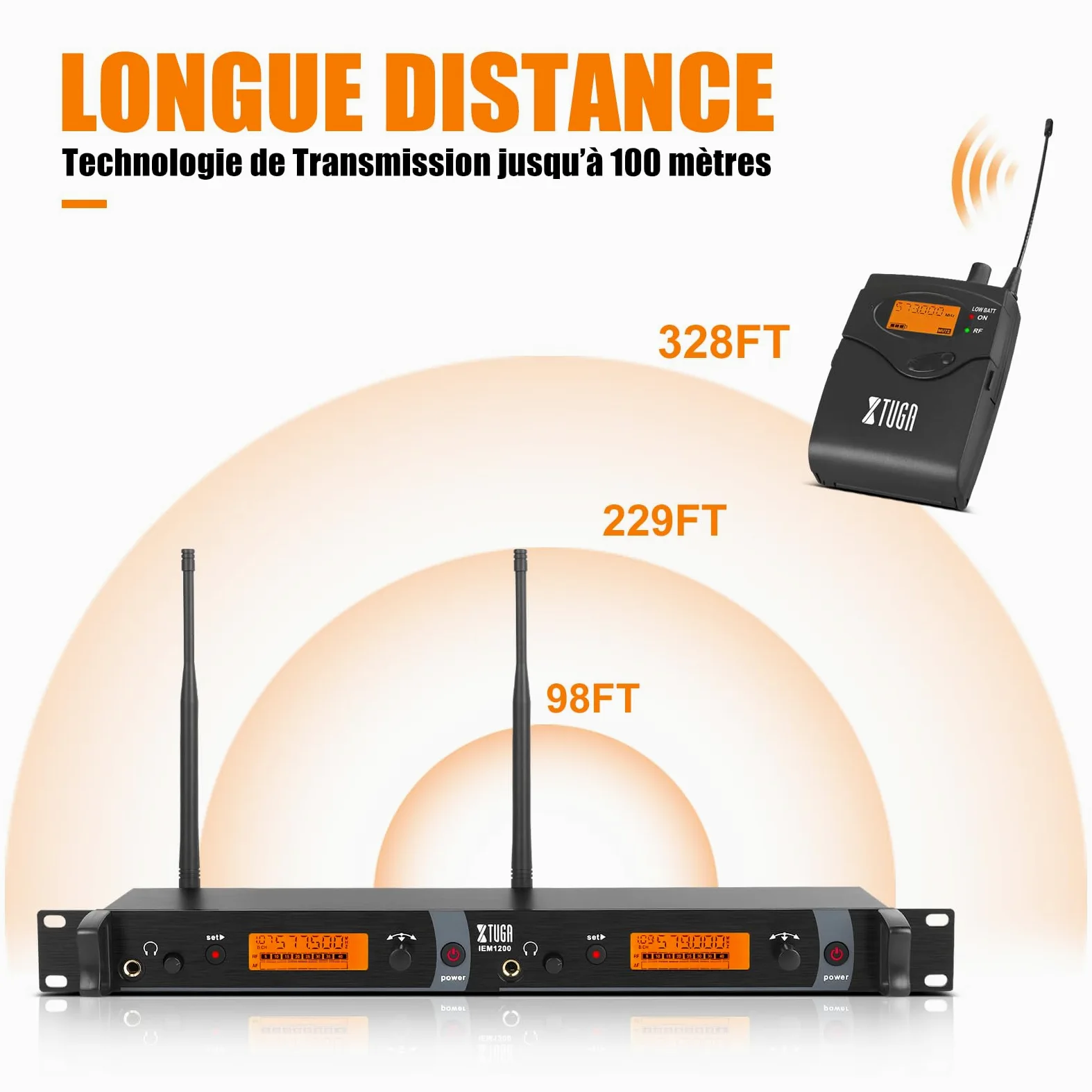 XTUGA IEM1200 Bezprzewodowy system monitorowania ucha, 2-kanałowy, 6 opakowań do monitorowania ciała ze słuchawkami, bezprzewodowy, używany do sceny lub studia, transmisja na żywo, wzmacniacz gitarowy