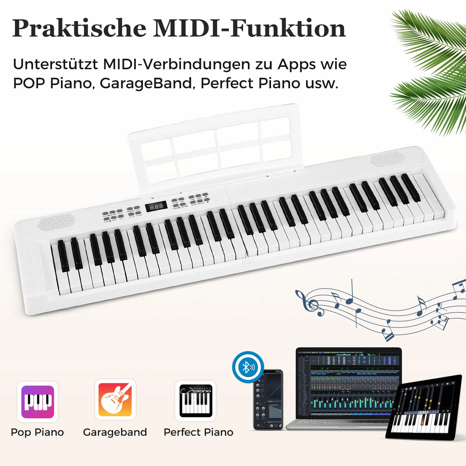 COSTWAY Klawiatura Piano 61 przycisków, składane pianino cyfrowe z funkcją MIDI i dzielenia, 128 dźwięków i rytmów, przenośne pianino ze słuchawkami i pedałem Sustain, pianino elektryczne dla