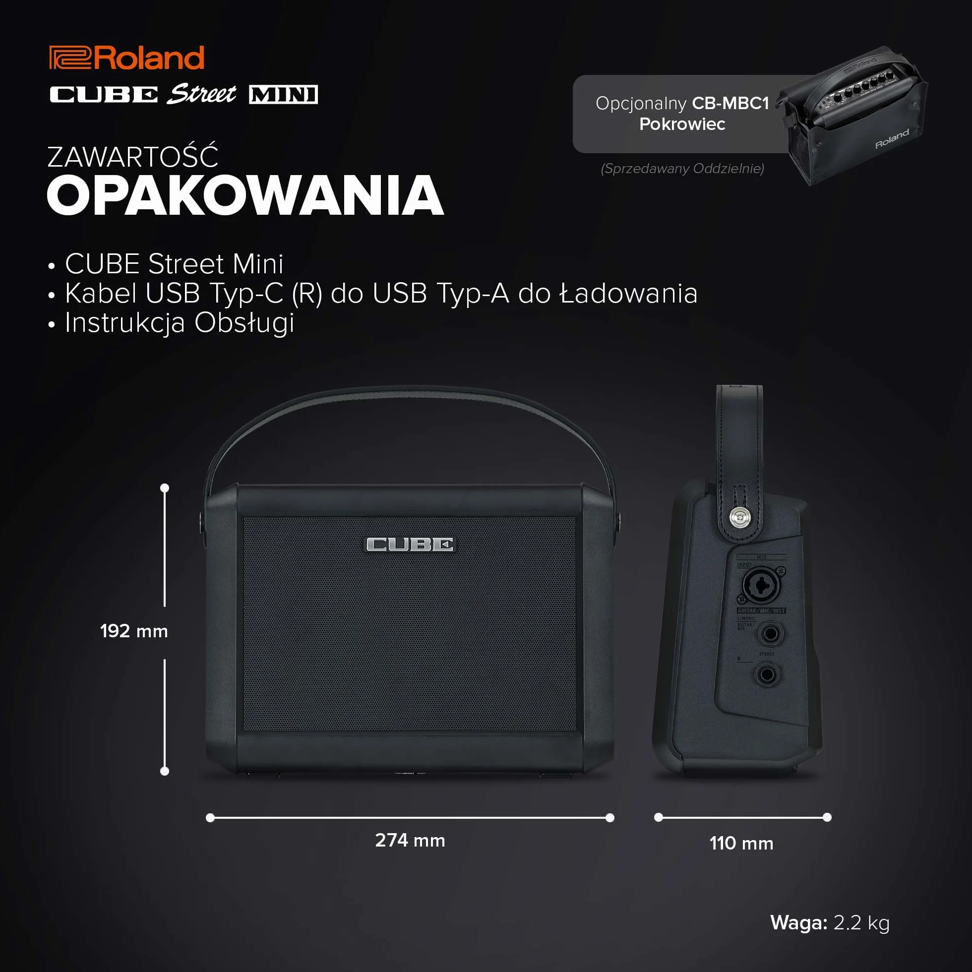 Roland CUBE Street Mini Ultrakompaktowy Wzmacniacz do 7 godzin Pracy na Baterii Wbudowane Efekty