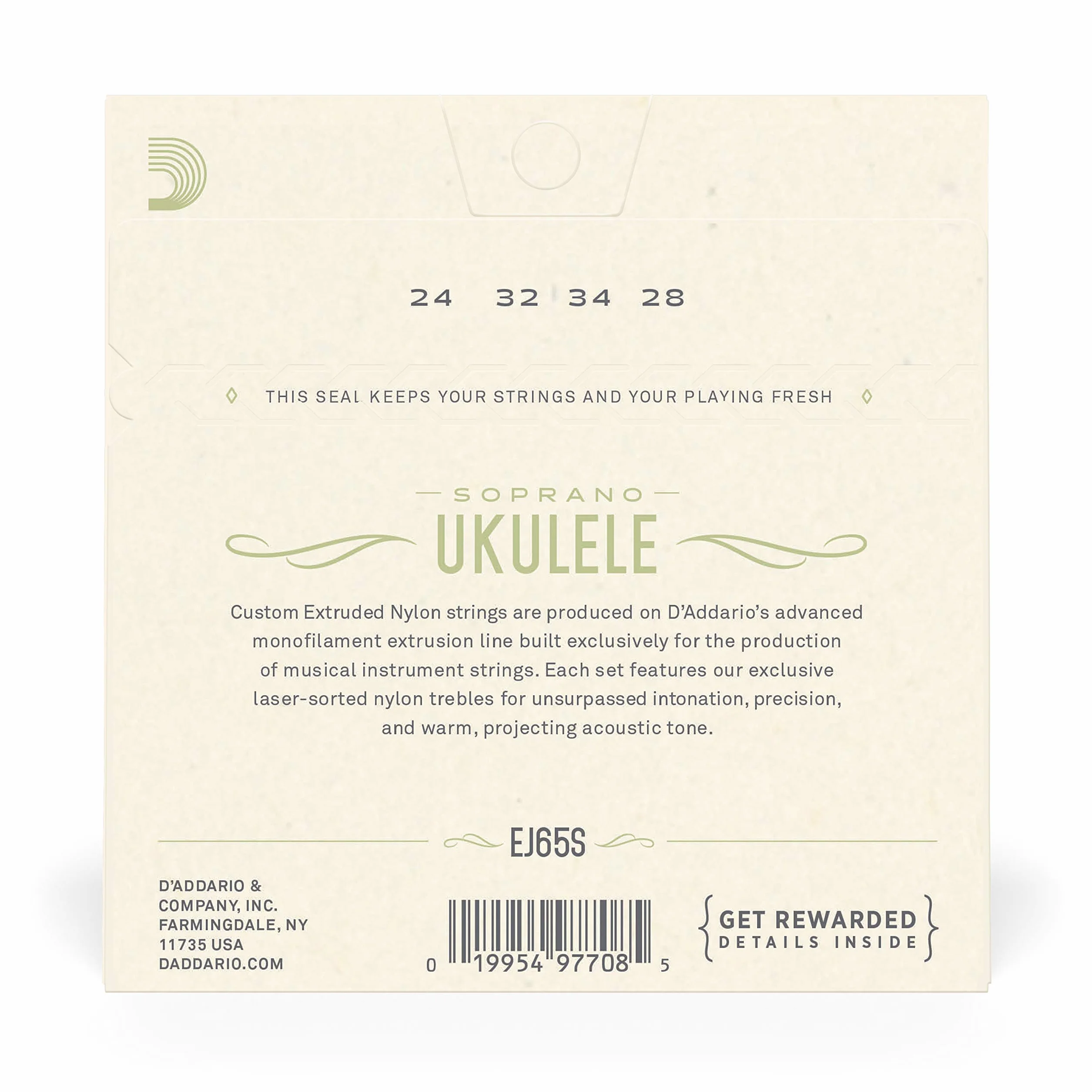 D'Addario Ukulele Strings EJ65S Soprano Nylon 24-32-34-28 - Struna
