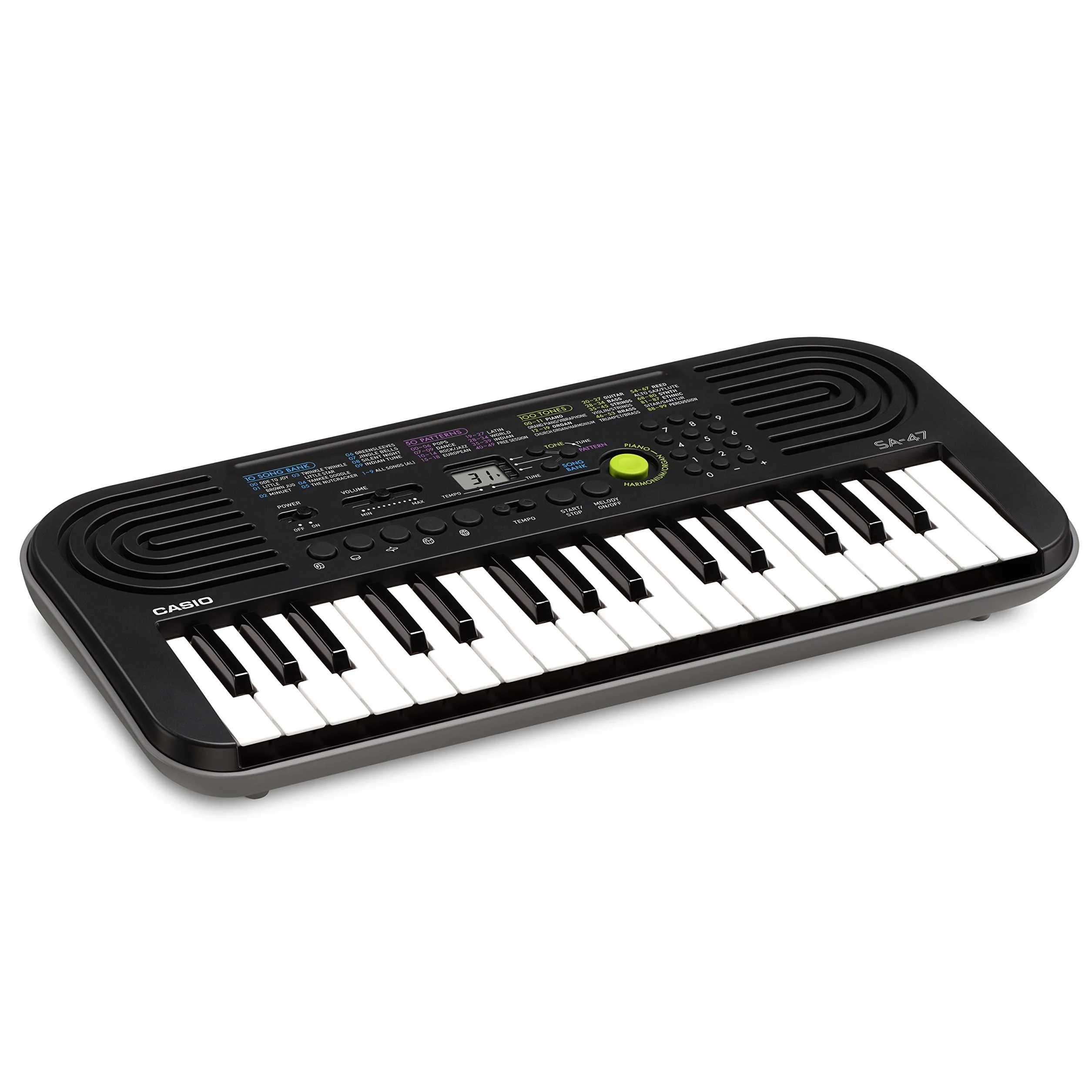Casio - Klawiatura MIDI SA-47, 127 klawiszy, czarna, szara podstawa (127 klawiszy, 446 mm, 208 mm, 51 mm, 1 kg, DC)
