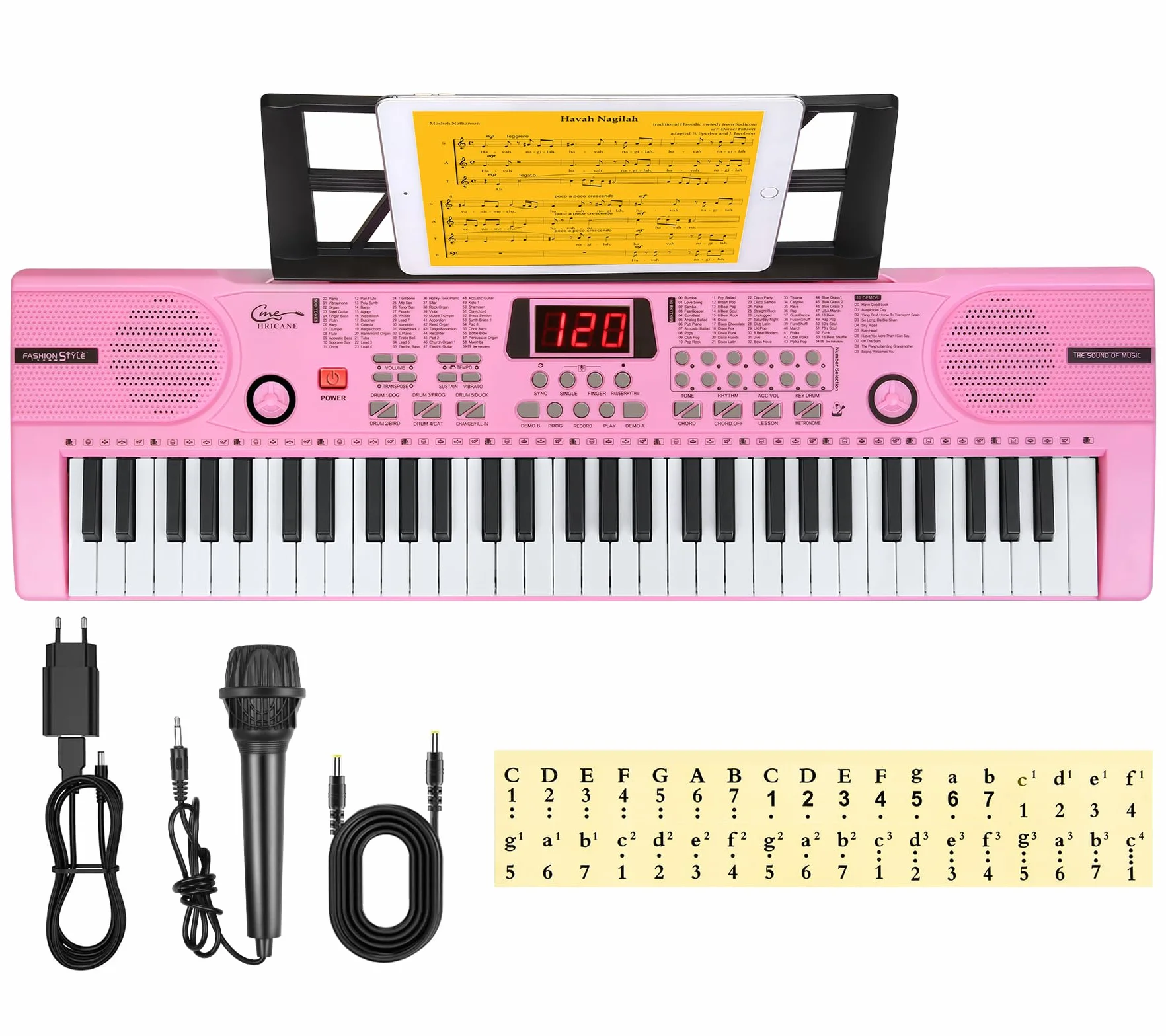 Keyboard dla dzieci z 61 przyciskami, dla początkujących, elektroniczna klawiatura, przenośna, cyfrowa klawiatura muzyczna, instrument muzyczny do wczesnej edukacji z mikrofonem i stojakiem na karteczki na nuty, prezent dla chłopców i dziewczynek