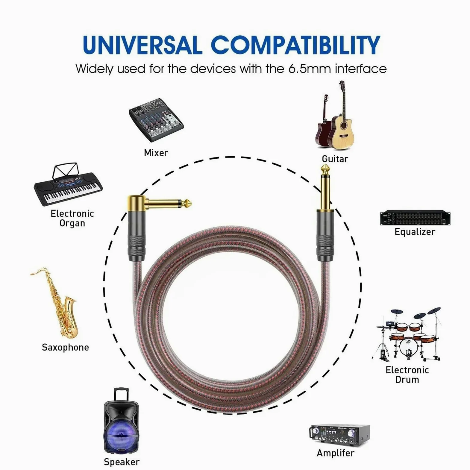 kabel audio instrumentu muzycznego 6,35 Mm Kabel 1/4 Cala Kątowy Kabel Instrumentalny Profesjonalny Kabel Do Gitary Elektrycznej Do Przedwzmacniacza Wzmacniacza(15m)