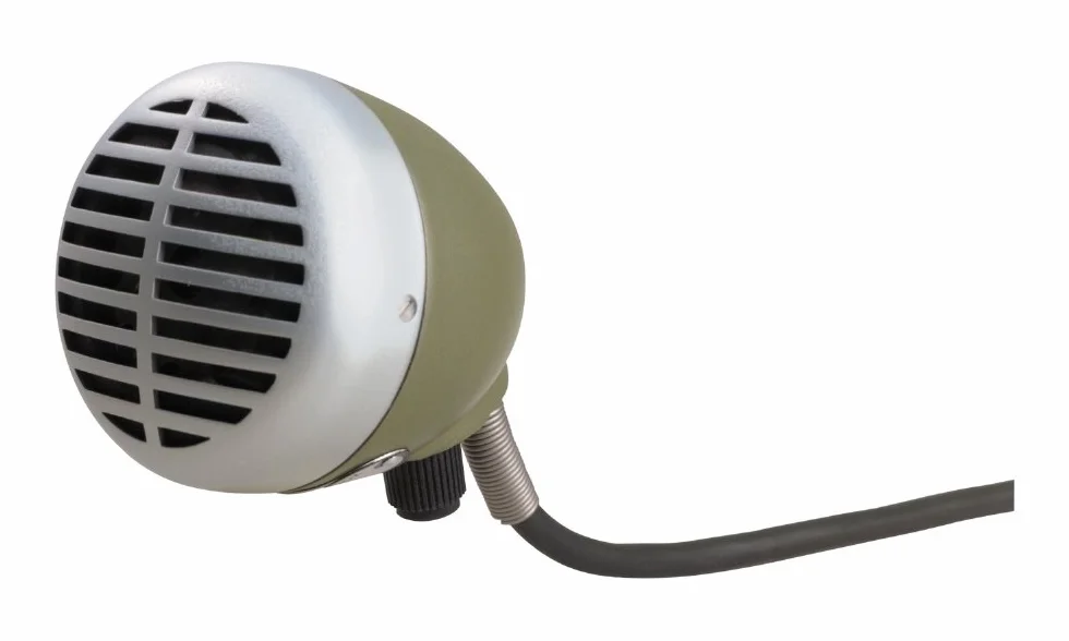 Shure 520DX Green Bullet Dynamiczny mikrofon dla graczy na harmonijce bluesowej, dookólny wzór odbioru, pokrętło regulacji głośności, dołączony kabel z wtyczką 1/4 cala