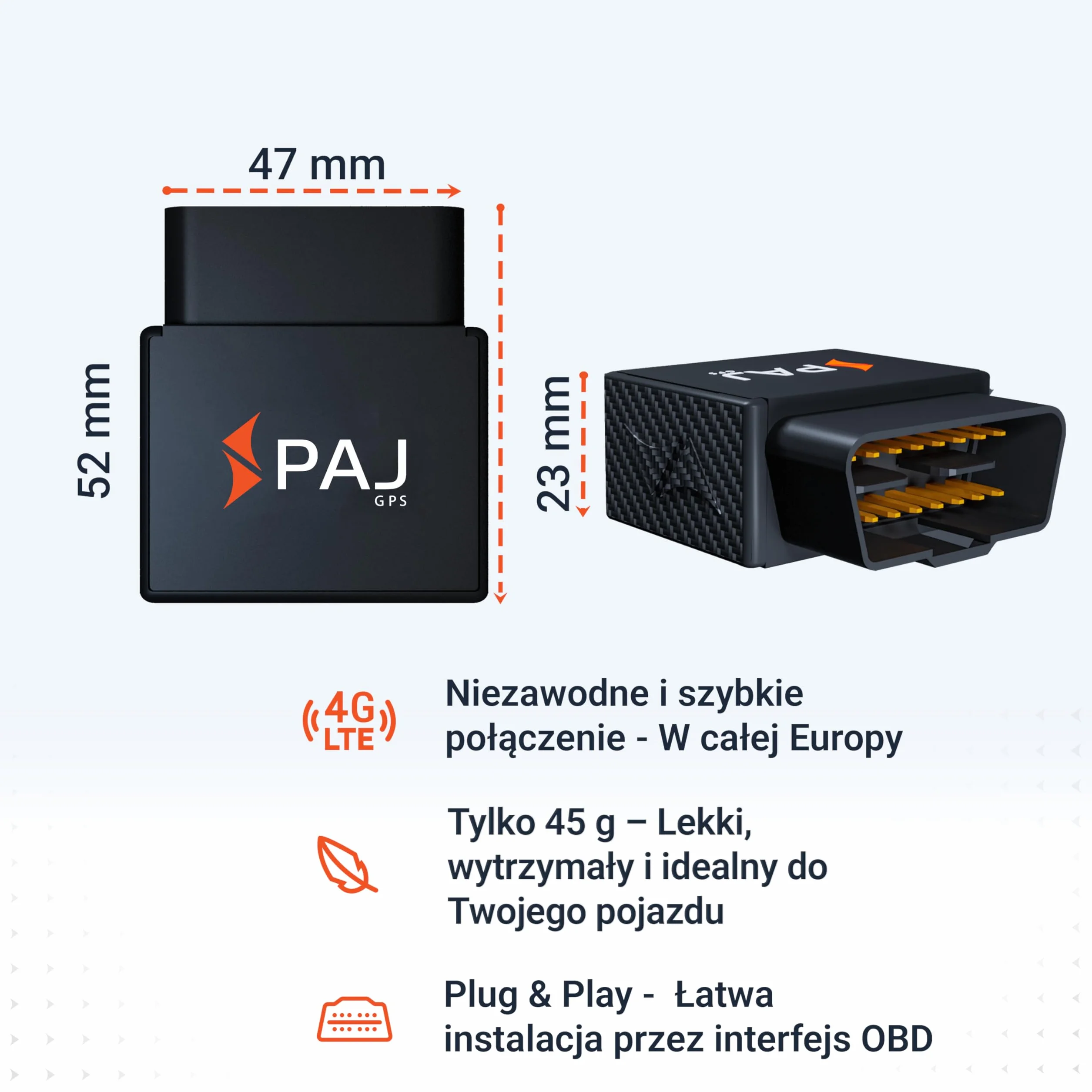 PAJ Car OBD Finder 2.0 4G Lokalizator GPS OBD2 Do Samochodu Dostawczego Ciężarówki – Stałe Zasilanie Przez OBD – Śledzenie Na Żywo Aplikacja Alarm Wibracji Przekroczenie Prędkości