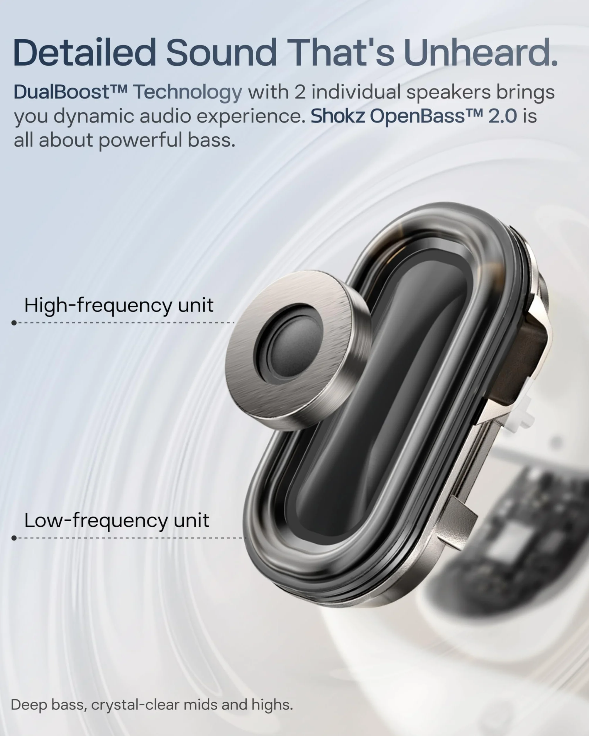 Shokz NOWE OpenFit 2+ Słuchawki Otwarte, z Dolby Audio, Wygodne Słuchawki, 48 Godziny Odtwarzania, Odporność na Wodę IP55, Szybkie Ładowanie USB-C, Ładowanie Bezprzewodowe, Torba Transportowa, Czarny