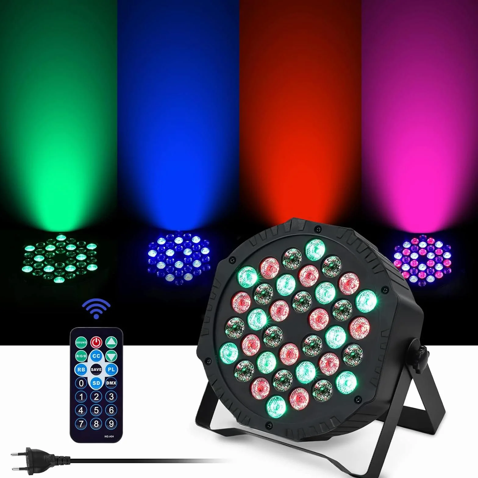 LED Par 36 RGB DMX512 oświetlenie dyskotekowe z pilotem, 7 trybów, światło sceniczne DJ
