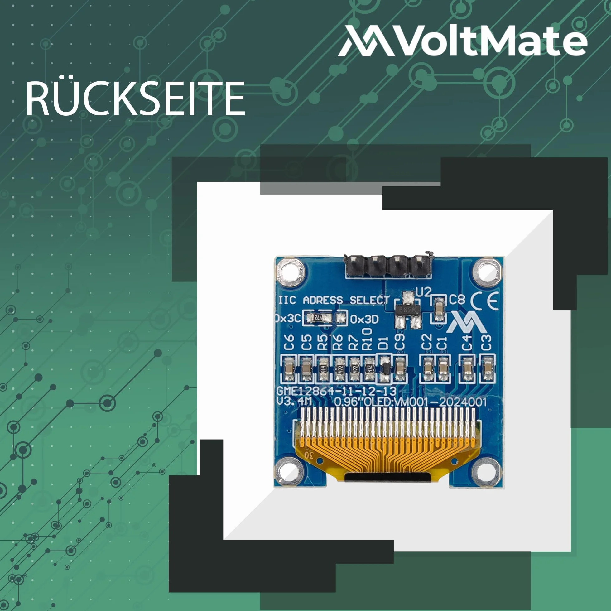 VoltMate 1 x wyświetlacz OLED o przekątnej 0,96 cala i interfejsem I2C – korzystanie z chipa SSD-1306 o rozdzielczości 128 x 64 pikseli dla wyraźnego obrazu w białej czcionce – kompatybilny z