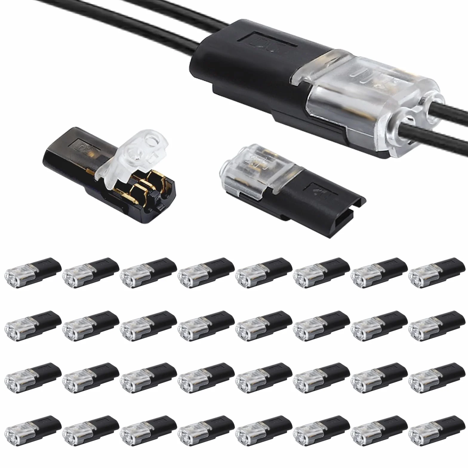 HENGBIRD 40 sztuk złączy kablowych 2-pinowych bez ściągania izolacji, złącze wtykowego 12V do samochodów LED, złącze kabli dla 18–22awg płaskich kabli, projekty DIY