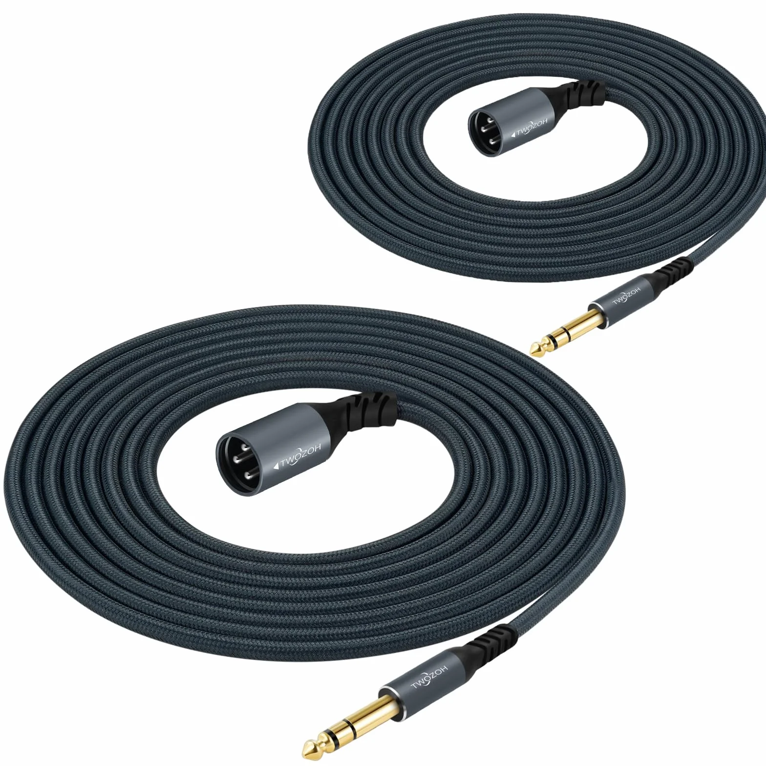 Twozoh Jack 6,35 mm na XLR Męski 3-pinowy Kabel Audio 1M 2 Pack, Pleciony XLR Męski na 1/4 TRS Kabel do gitary stereo (Profesional/Hifi)