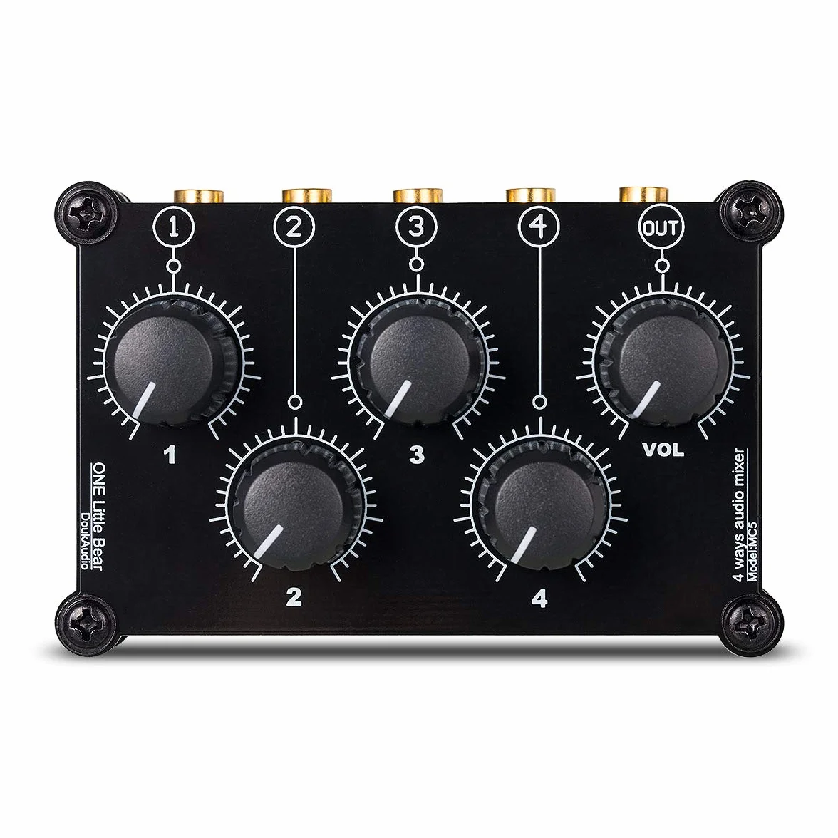 Little Bear MC5 Mini przenośny 4-kanałowy mikser liniowy, nagrywanie na żywo w studio, pasywny stereo mikser audio, nagrywanie w niskiej emisji hałasu (nie wymaga zasilania prądu)