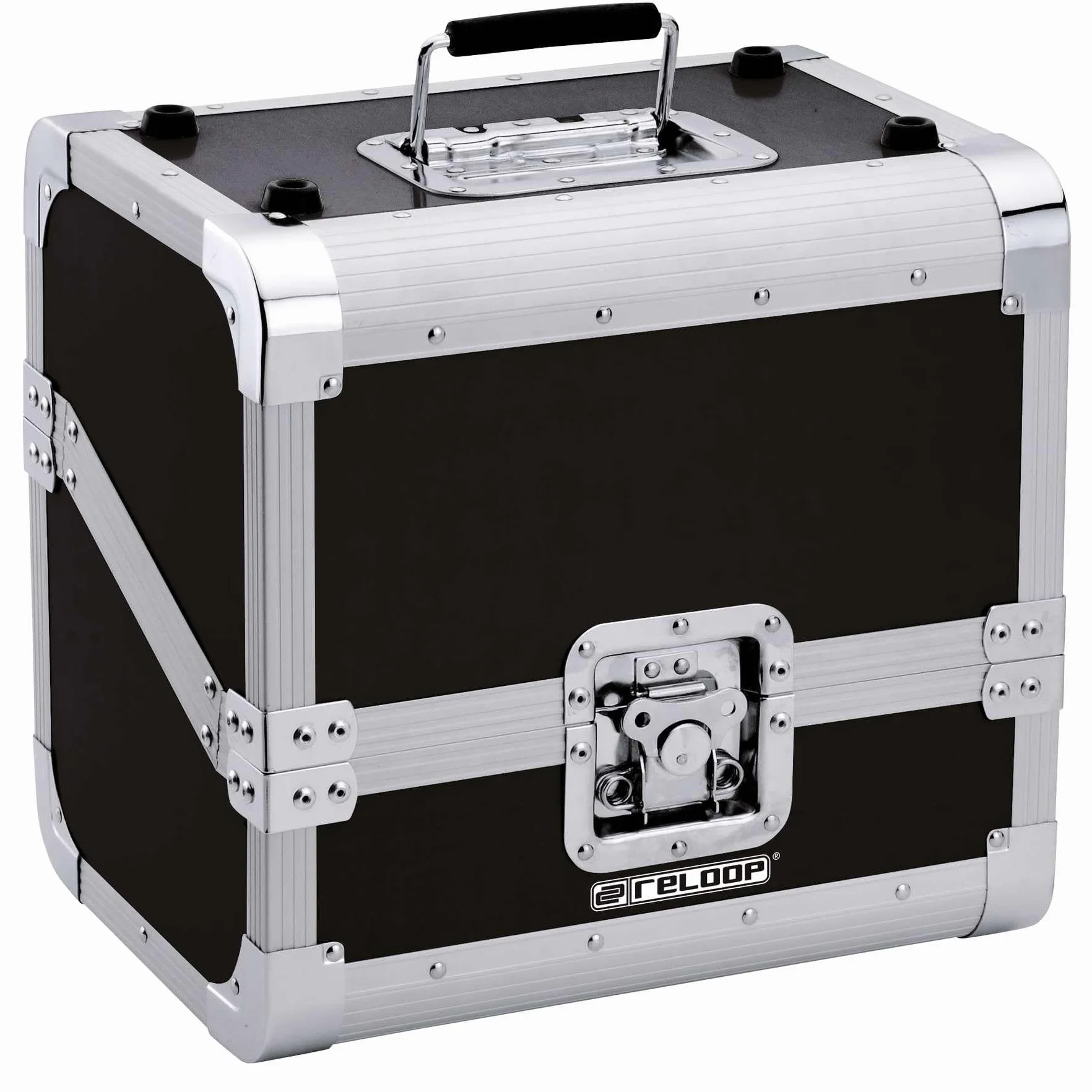 Reloop 80 Record Case Black – klasyczne płyty Case, zapięcia motylkowe, wyściółka piankowa, składany uchwyt do noszenia, czarny